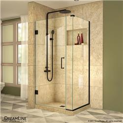 SHEN-24320300-09 72 H x 32 W x 30.375 D in. Unidoor Plus Frameless Hinged Shower Enclosure, Clear Glass- Satin Black