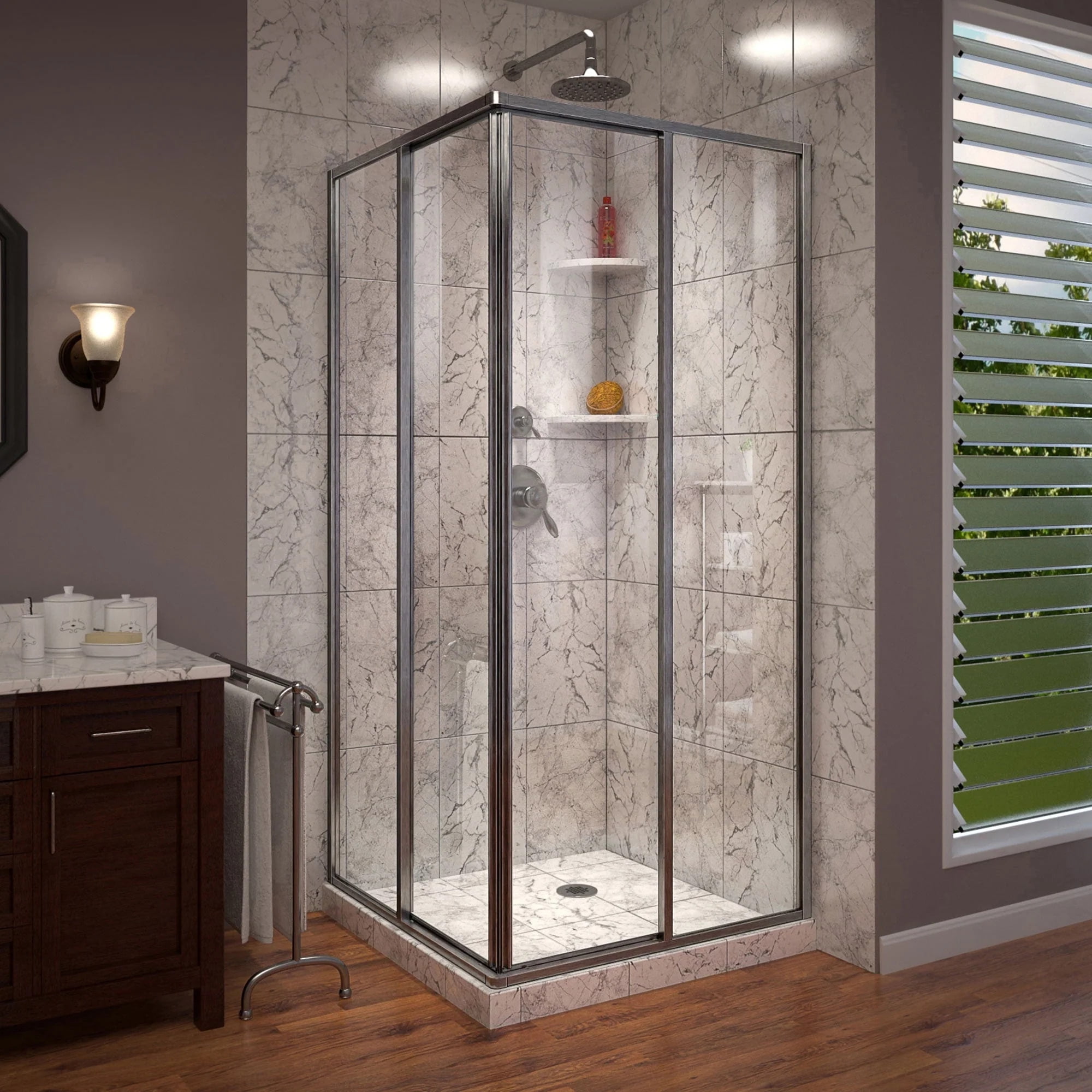 SHEN-8134340-04 34.5 x 34.5 x 72 in. DreamLine Cornerview Framed Sliding Shower Enclosure in Brushed Nickel