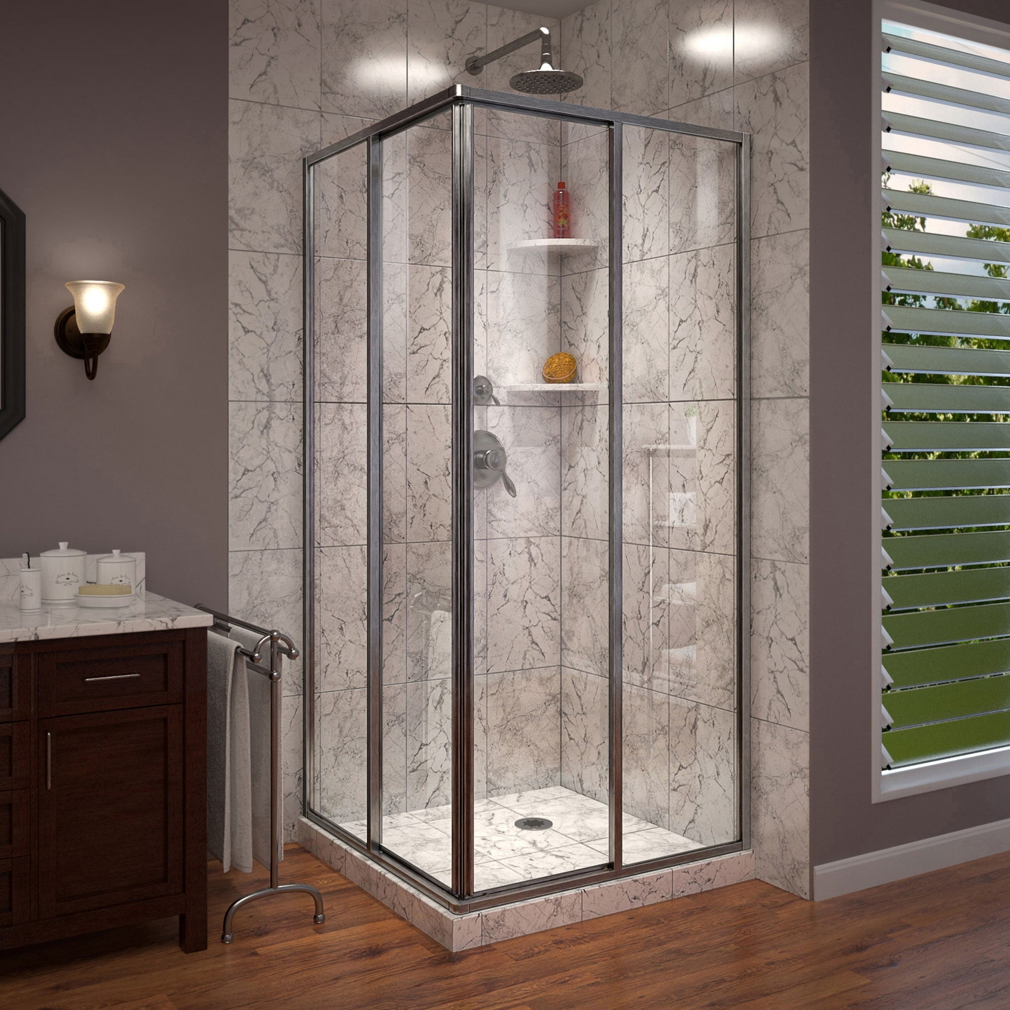 SHEN-8140400-04 40.5 x 40.5 x 72 in. DreamLine Cornerview Framed Sliding Shower Enclosure in Brushed Nickel