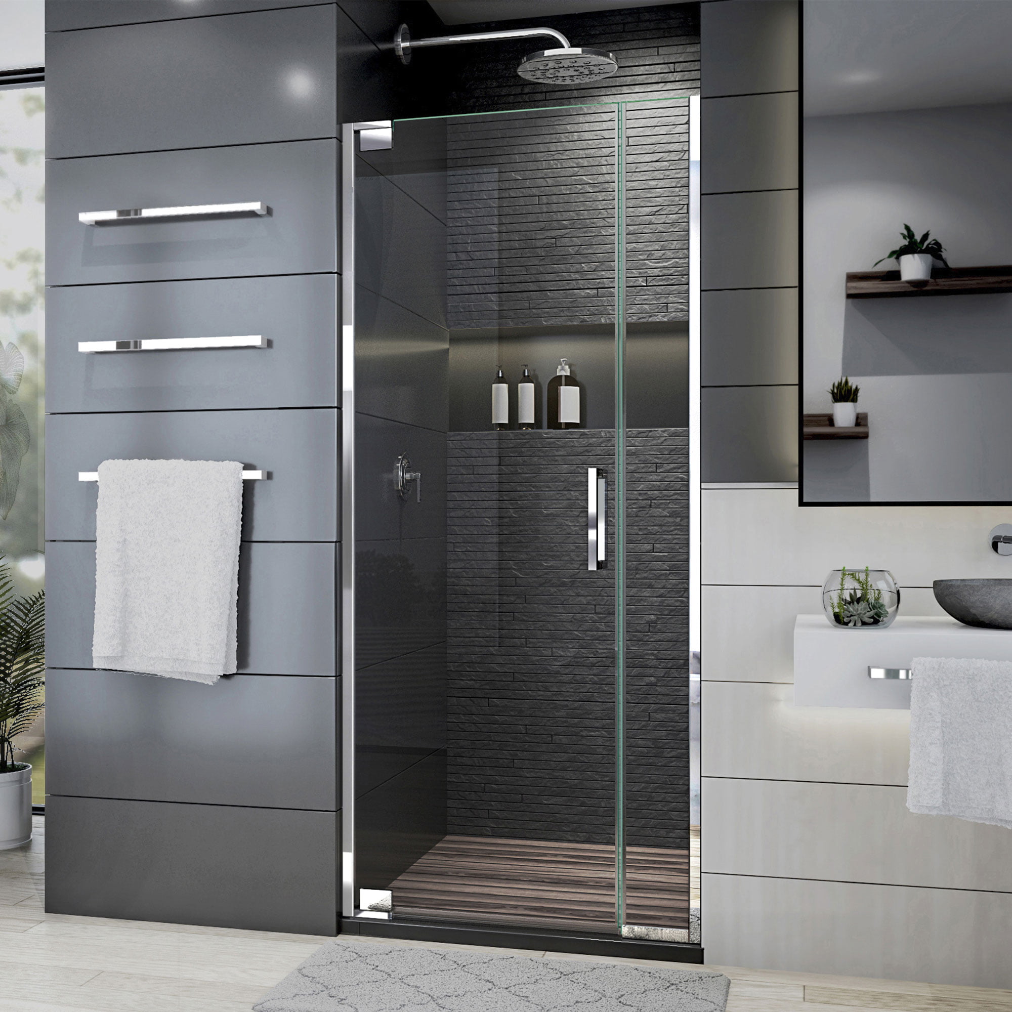 SHDR-443060-01 30-30.75 x 72 in. DreamLine Elegance Plus Frameless Pivot Shower Door in Chrome