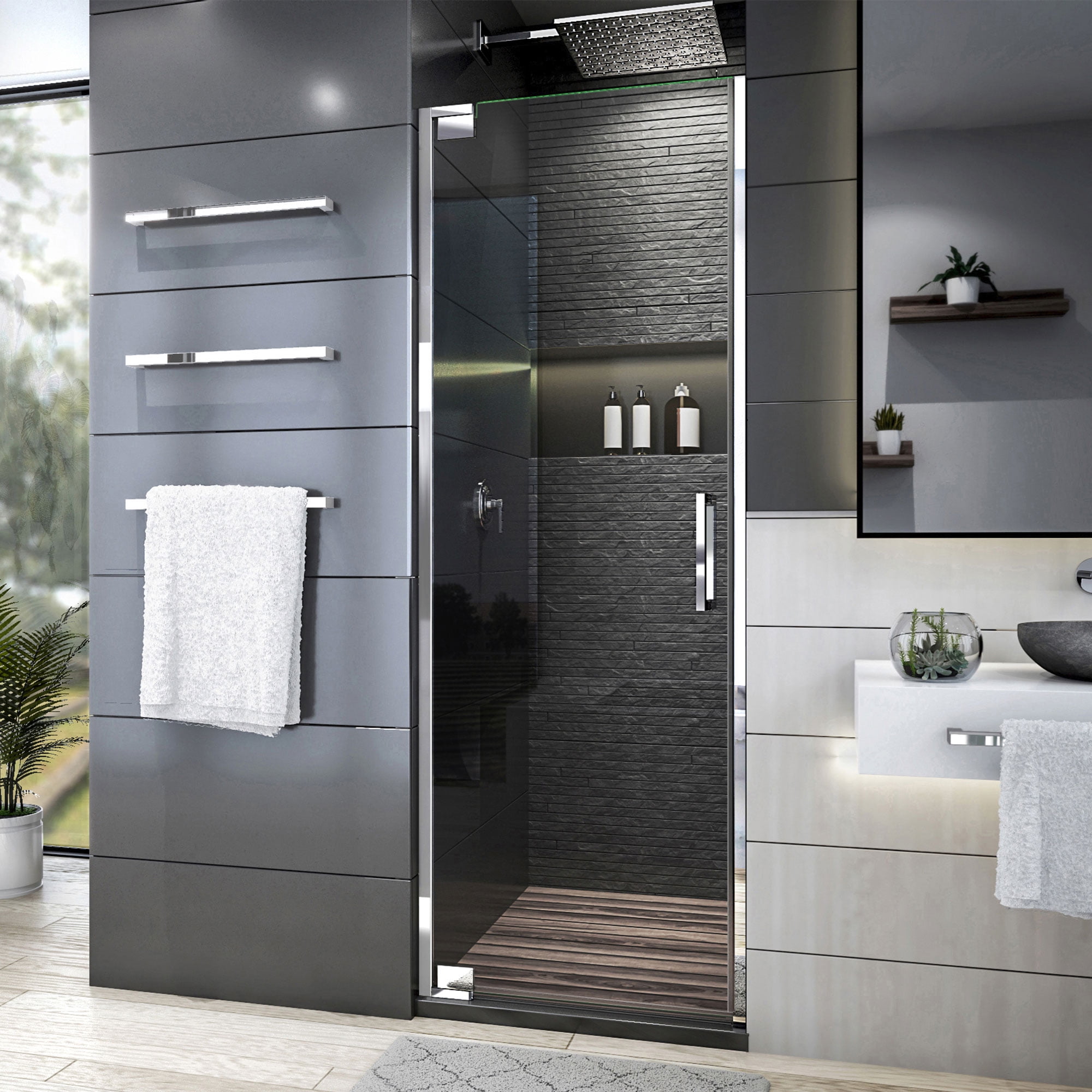 SHDR-443400-01 34-34.5 x 72 in. DreamLine Elegance Plus Frameless Pivot Shower Door in Chrome