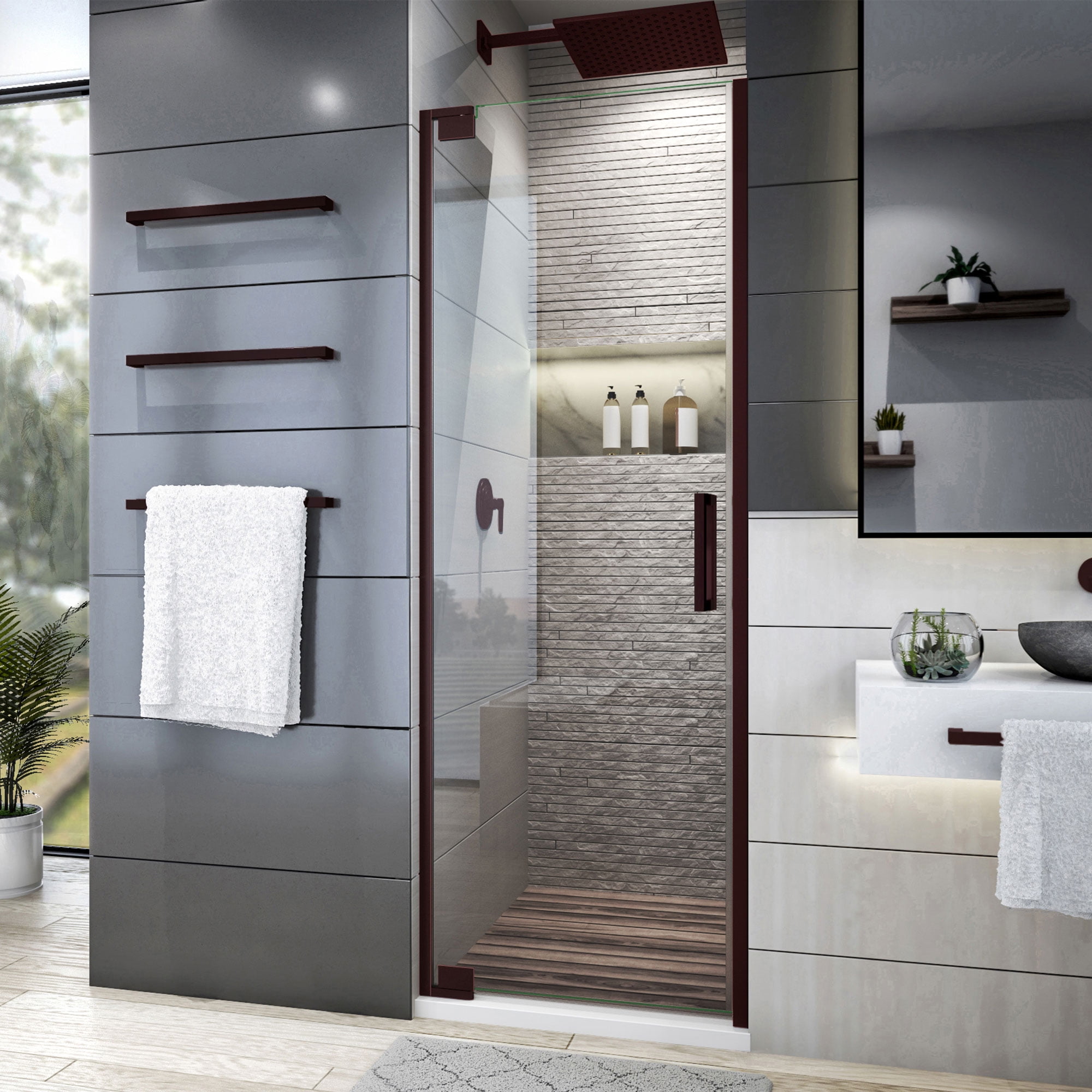 SHDR-443400-06 34-34.5 x 72 in. DreamLine Elegance Plus Frameless Pivot Shower Door in Oil Rubbed Bronze