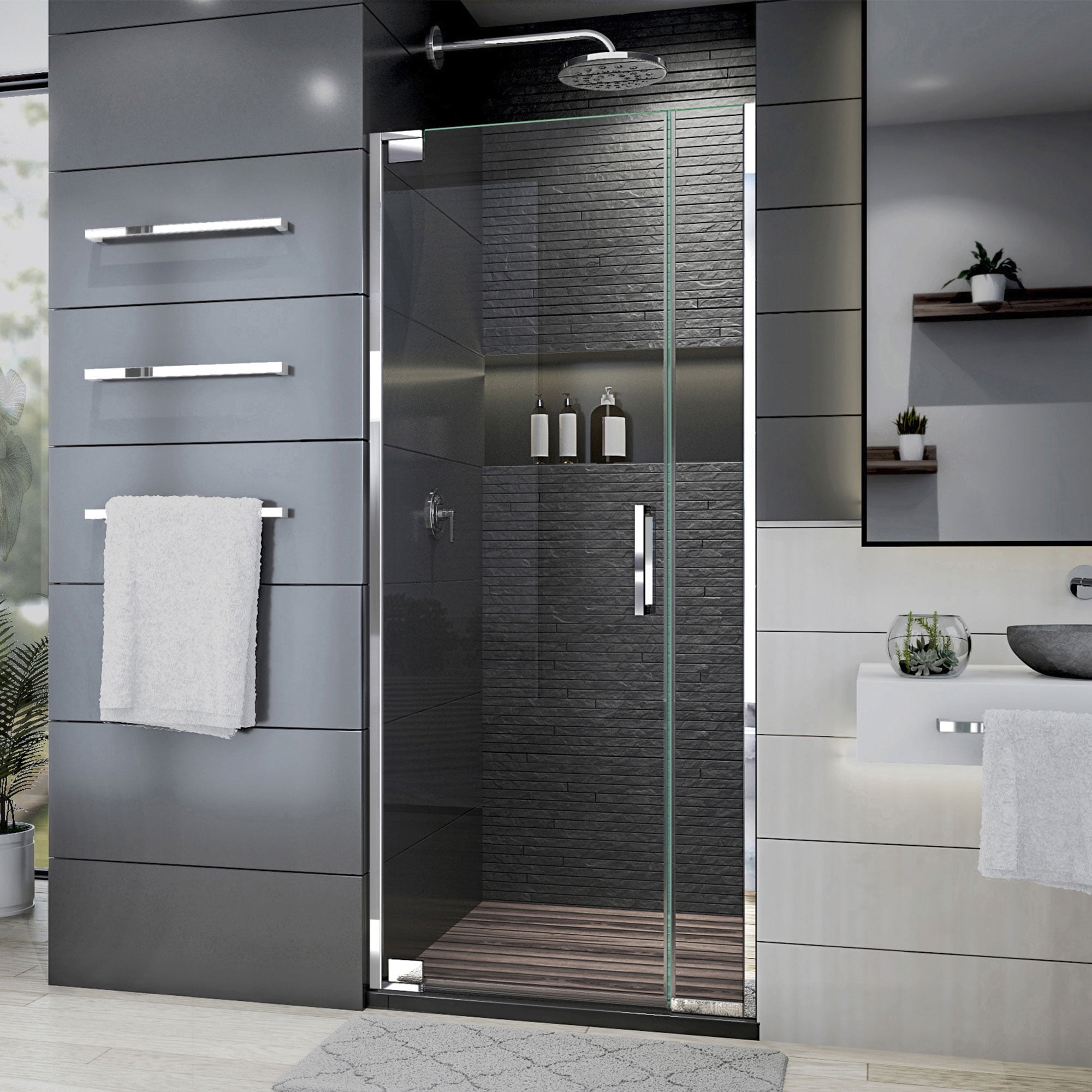 SHDR-443465-01 34-34.75 x 72 in. DreamLine Elegance Plus Frameless Pivot Shower Door in Chrome
