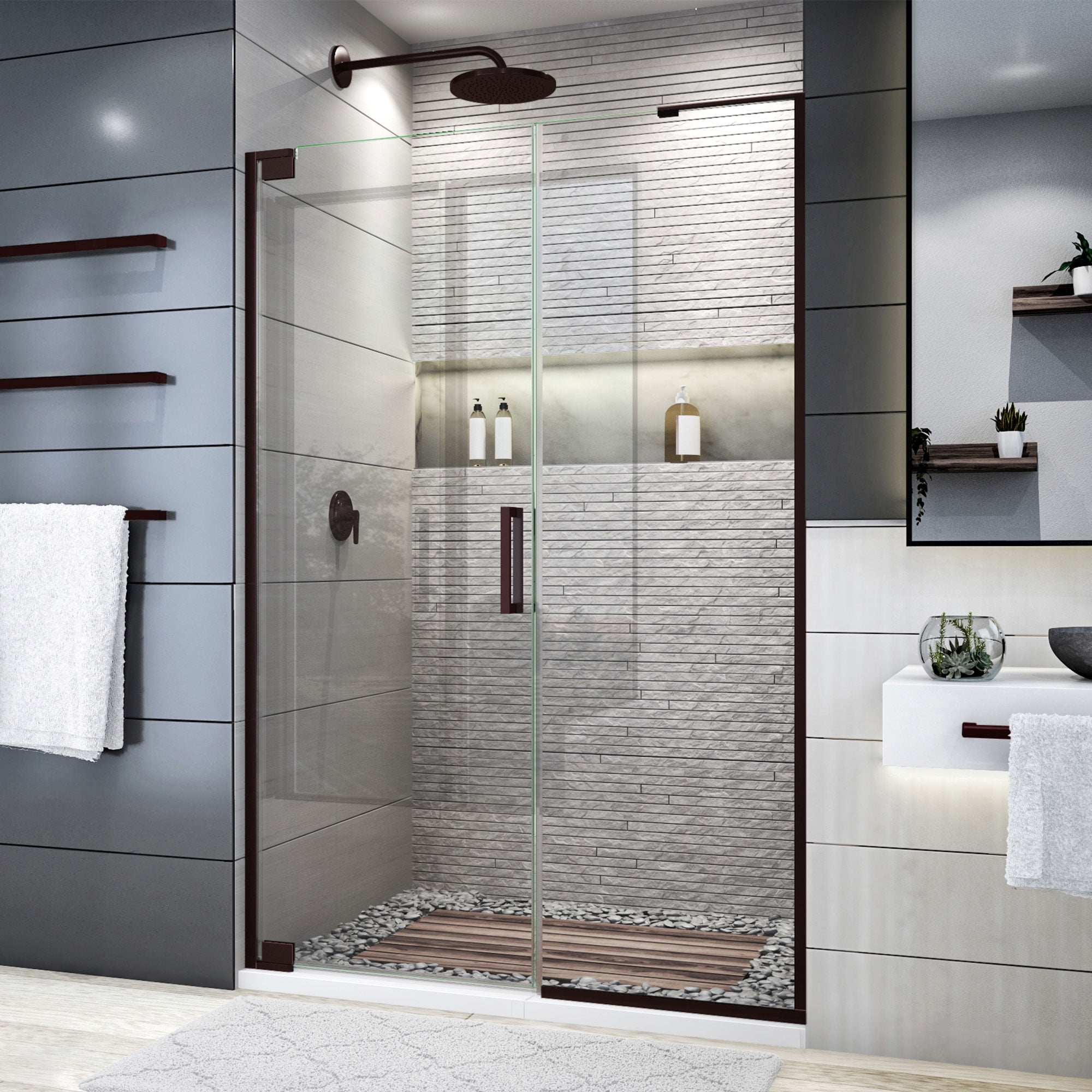 SHDR-444622-06 46-46.75 x 72 in. DreamLine Elegance Plus Frameless Pivot Shower Door in Oil Rubbed Bronze