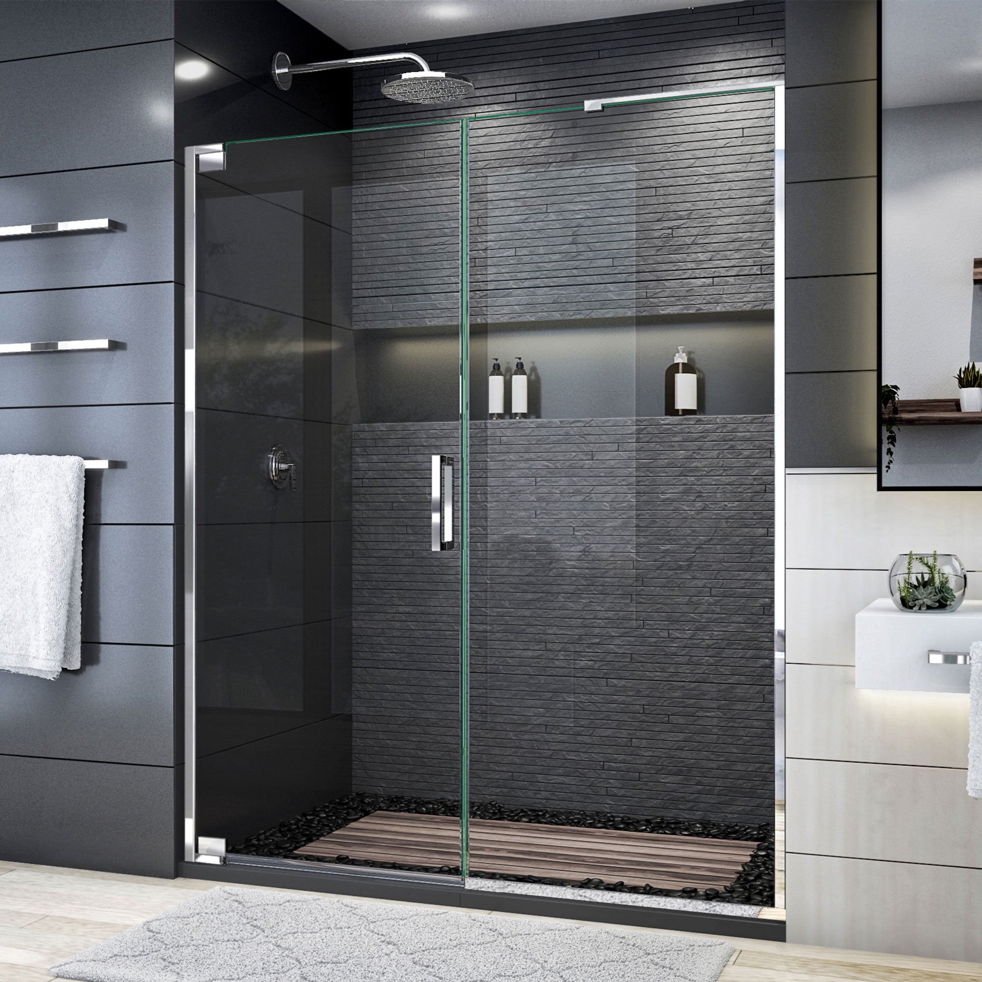 SHDR-4458305-01 58-58.75 x 72 in. DreamLine Elegance Plus Frameless Pivot Shower Door in Chrome