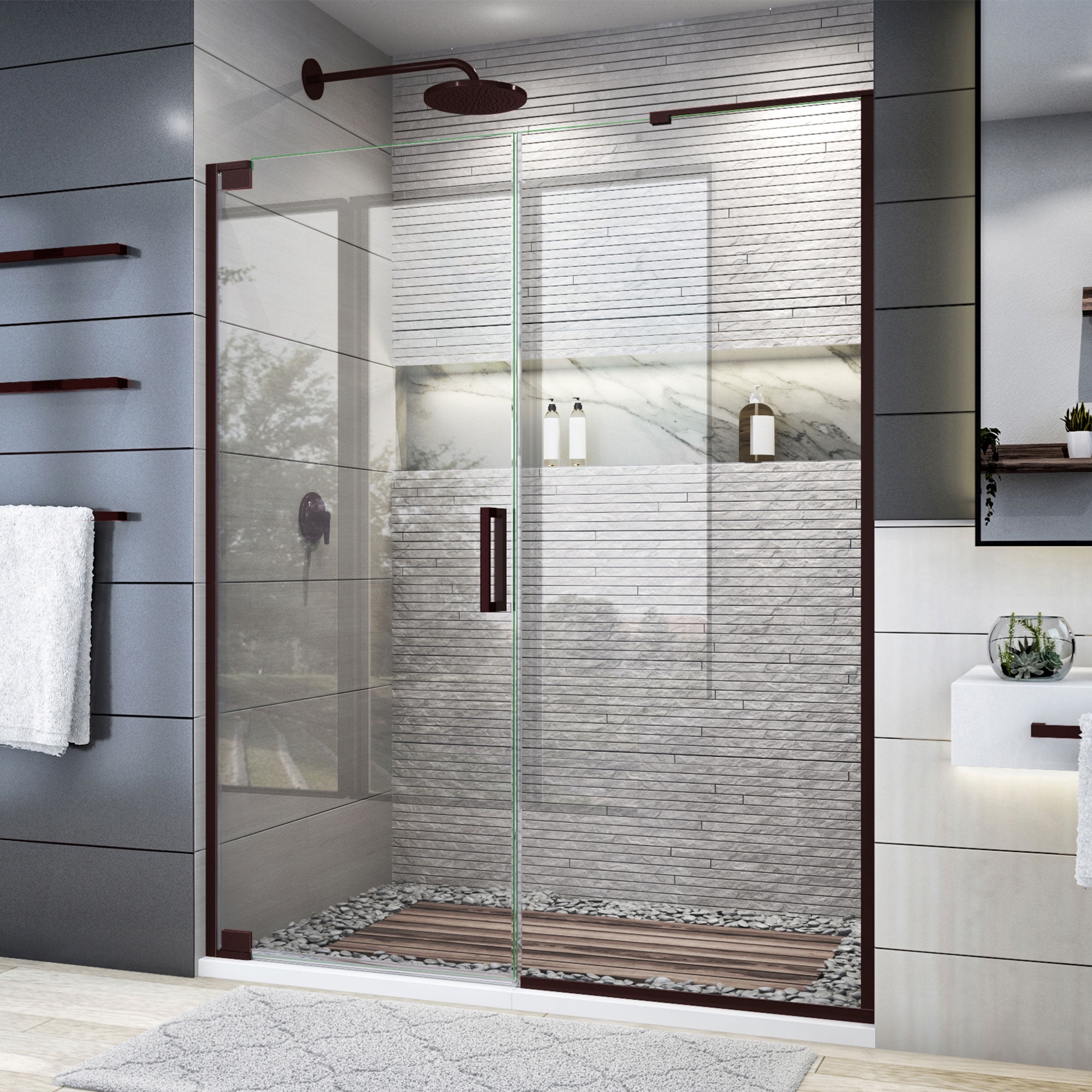 SHDR-4458305-06 58-58.75 x 72 in. DreamLine Elegance Plus Frameless Pivot Shower Door in Oil Rubbed Bronze