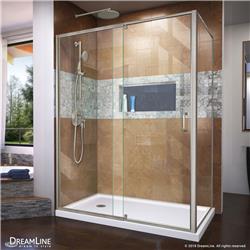 DL-6720L-04CL 36 x 60 x 74.75 in. DreamLine Flex Semi-Frameless Shower Enclosure in Brushed Nickel with Left Drain White Base Kit
