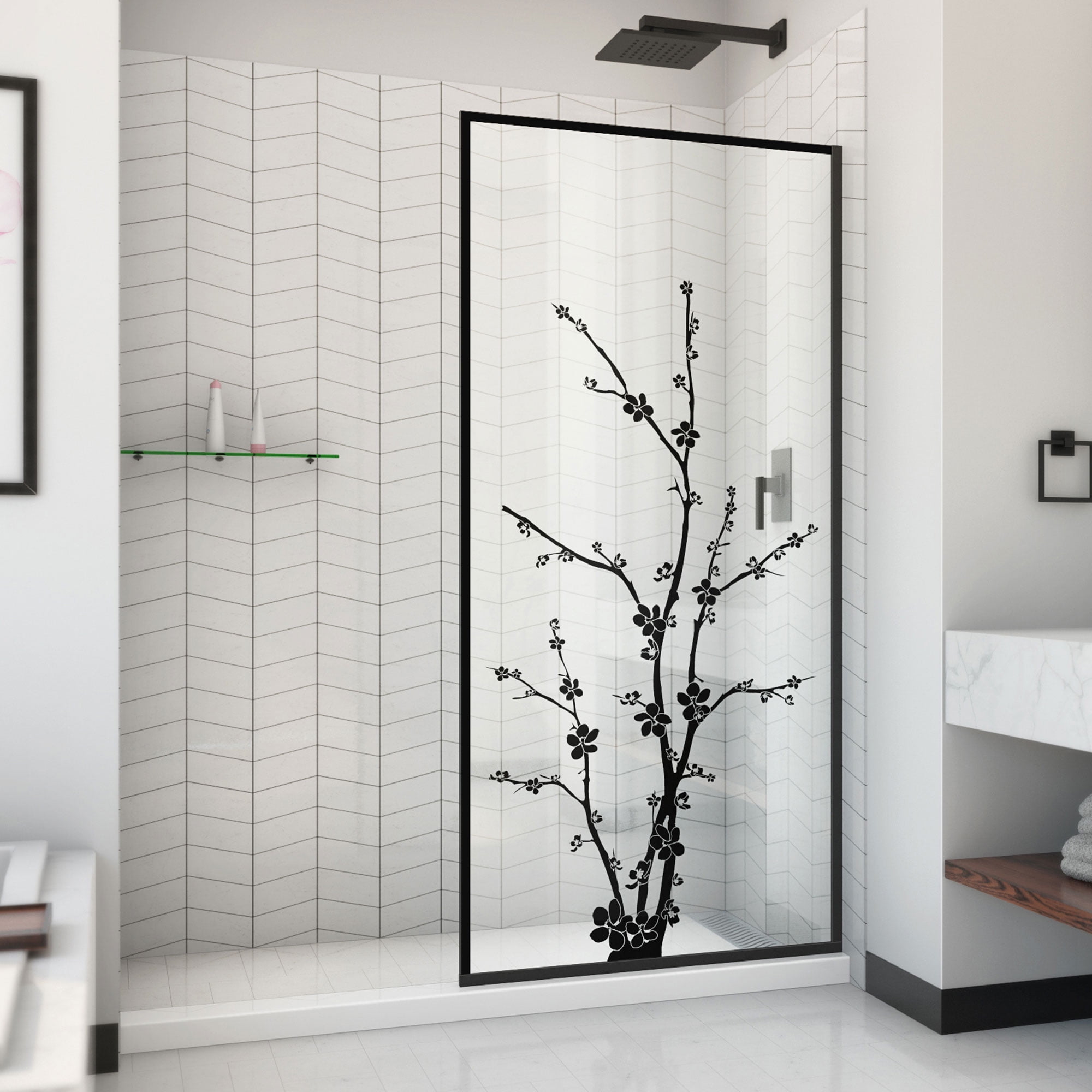 D3234720ZNB-09 34 x 72 in. DreamLine Linea Blossom Single Panel Frameless Shower Door, Open Entry Design in Satin Black