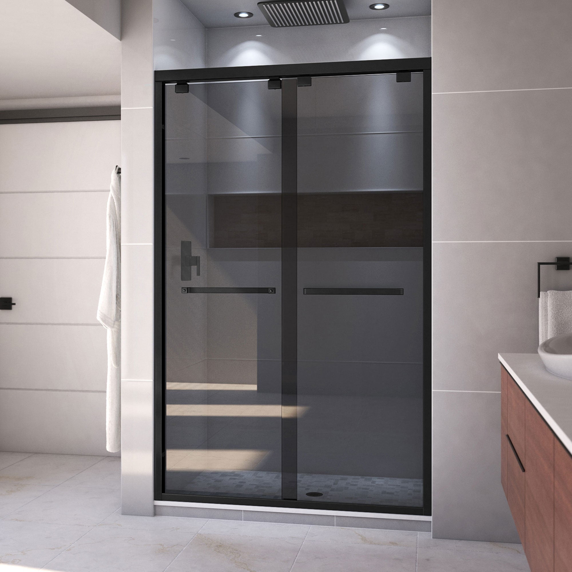 SHDR-164876G-09 44-48 x 76 in. DreamLine Encore Semi-Frameless Bypass Sliding Shower Door in Satin Black & Gray Glass