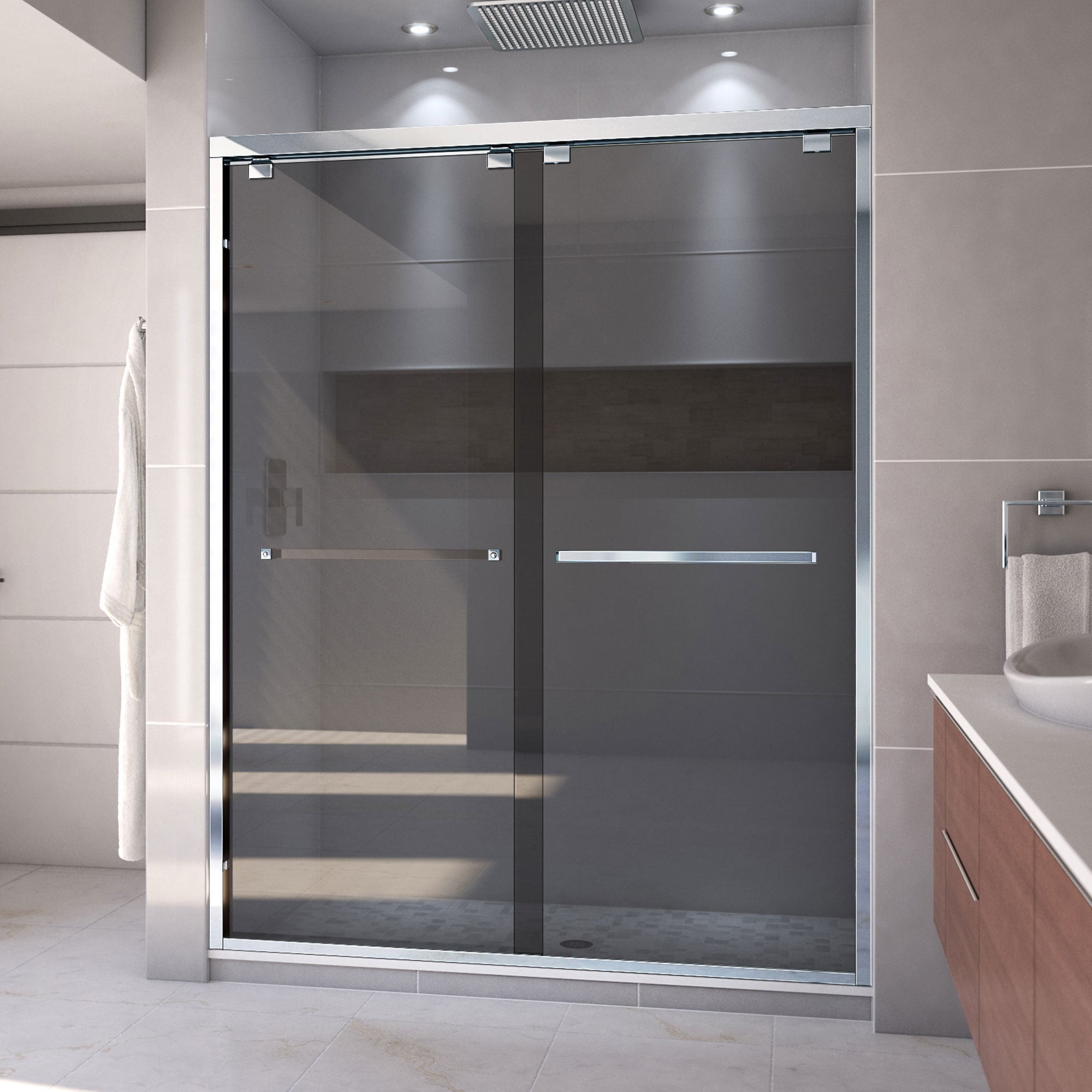 SHDR-166076G-01 56-60 x 76 in. DreamLine Encore Semi-Frameless Bypass Sliding Shower Door in Chrome & Gray Glass