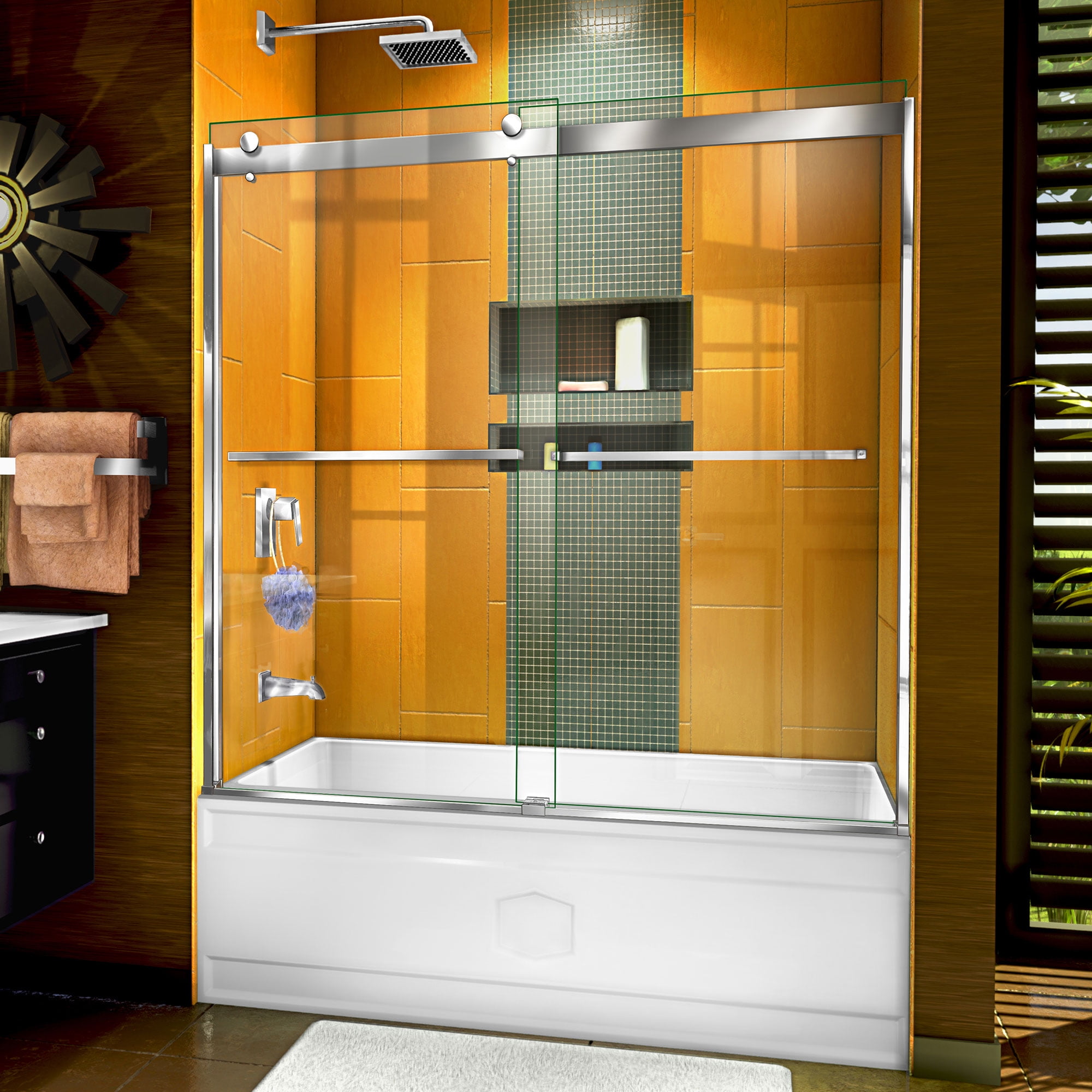 Sapphire Semi-Frameless Bypass Tub Door - Chrome - 56-60 x 60 in. - Elegant Design
