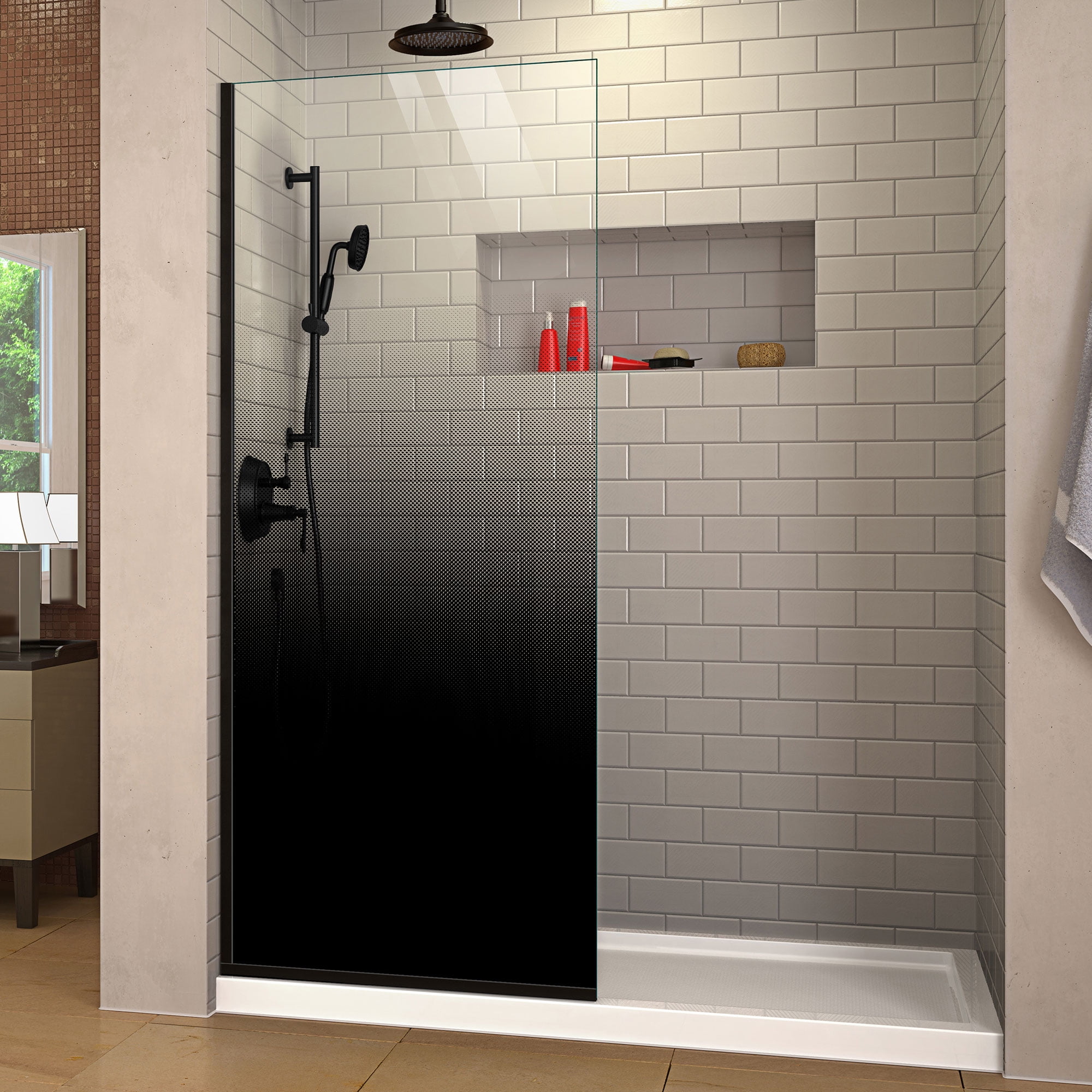 D3234720PXB-09 34 x 72 in. DreamLine Linea Ombre Single Panel Frameless Shower Screen in Satin Black