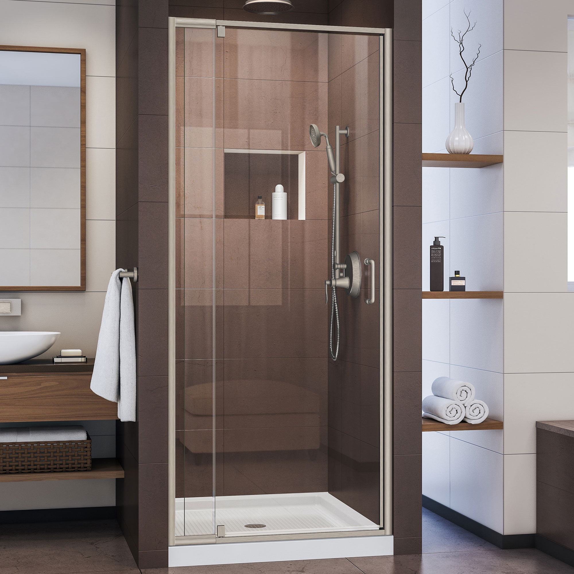 SHDR-22327200-04 32-36 x 72 in. DreamLine Flex Semi-Frameless Pivot Shower Door in Brushed Nickel