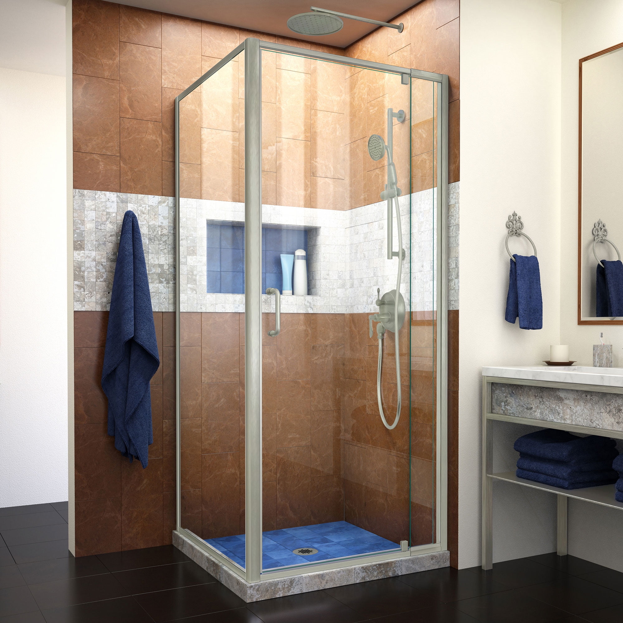 SHDR-2234340-RT-04 34.5 x 32-36 x 72 in. DreamLine Flex Semi-Frameless Pivot Shower Door in Brushed Nickel