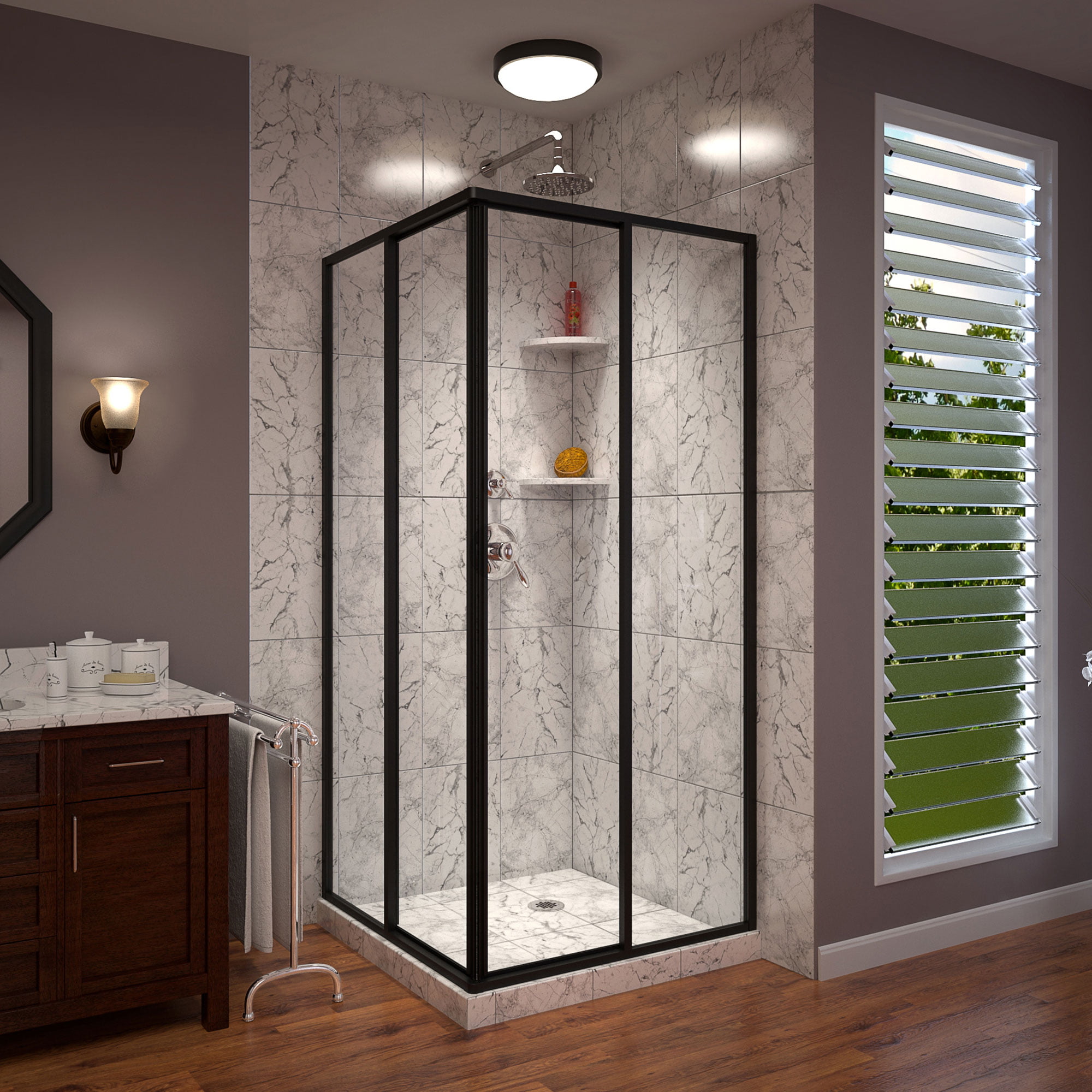 SHEN-8134340-09 34.5 x 34.5 x 72 in. DreamLine Cornerview Framed Sliding Shower Enclosure in Satin Black