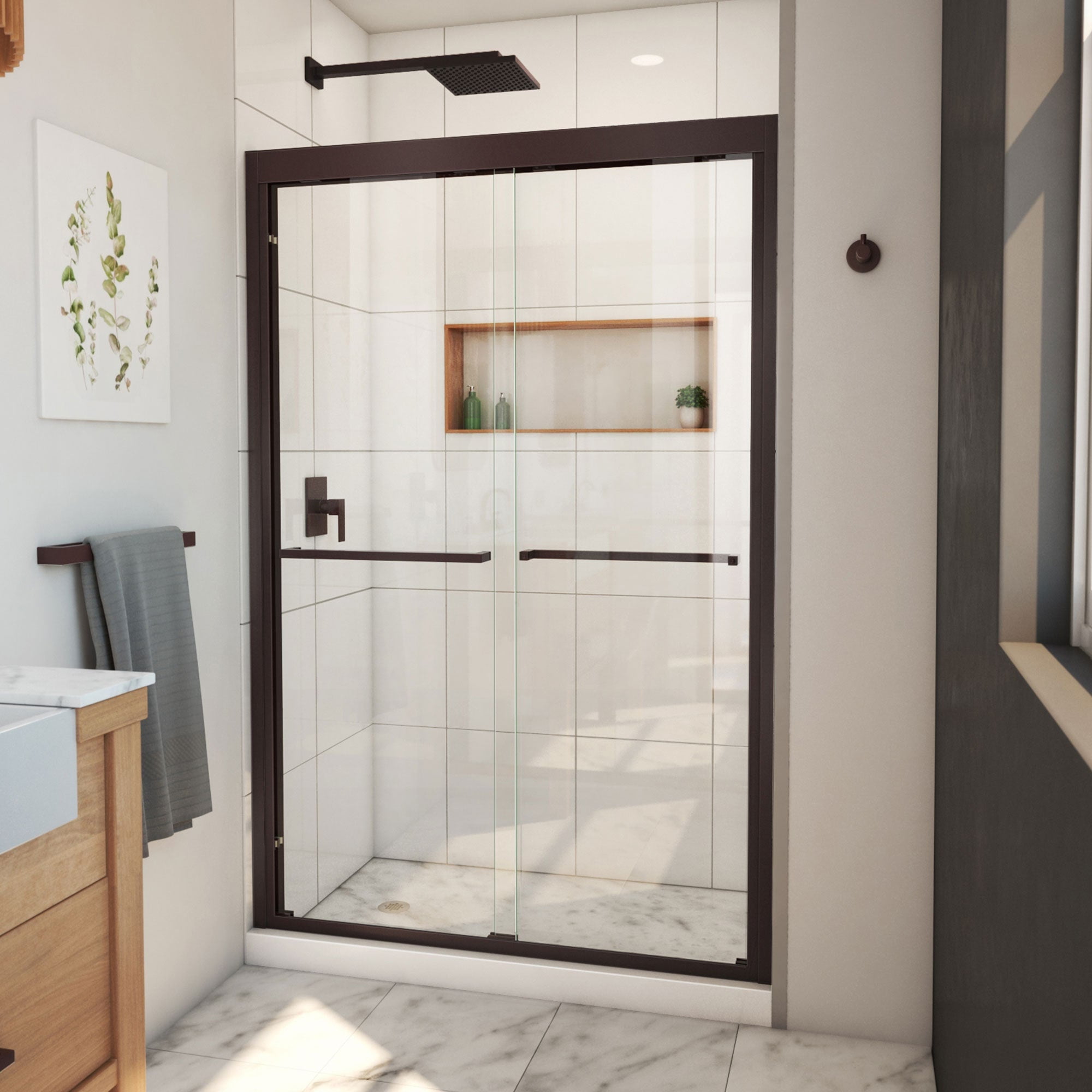 SHDR-1848720-06 44-48 x 72 in. DreamLine Duet Plus Semi-Frameless Bypass Sliding Shower Door in Oil Rubbed Bronze