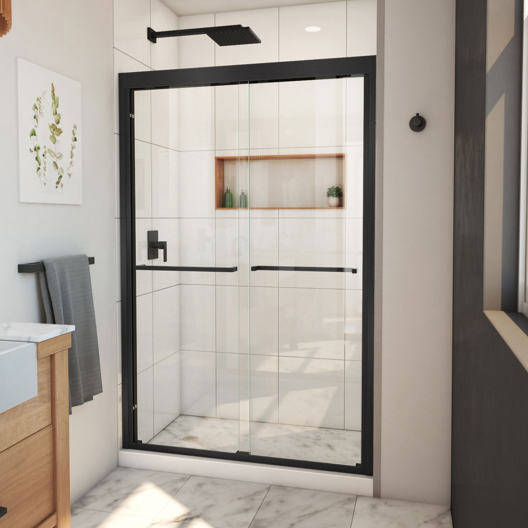 SHDR-1848720-09 44-48 x 72 in. DreamLine Duet Plus Semi-Frameless Bypass Sliding Shower Door in Satin Black