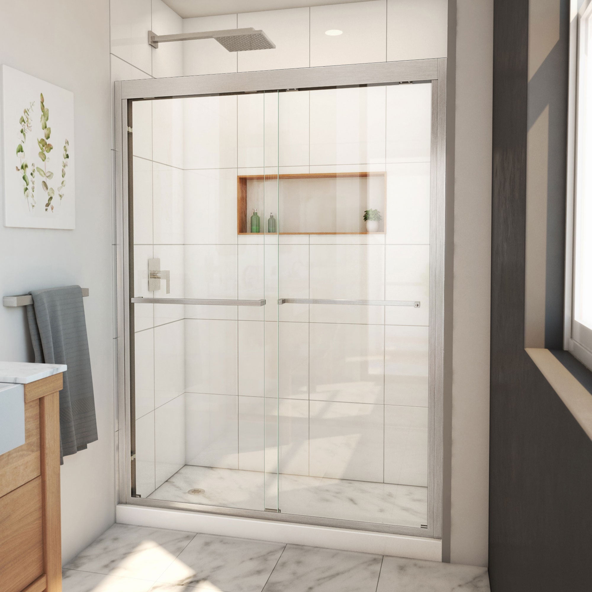 SHDR-1854720-04 50-54 x 72 in. DreamLine Duet Plus Semi-Frameless Bypass Sliding Shower Door in Brushed Nickel