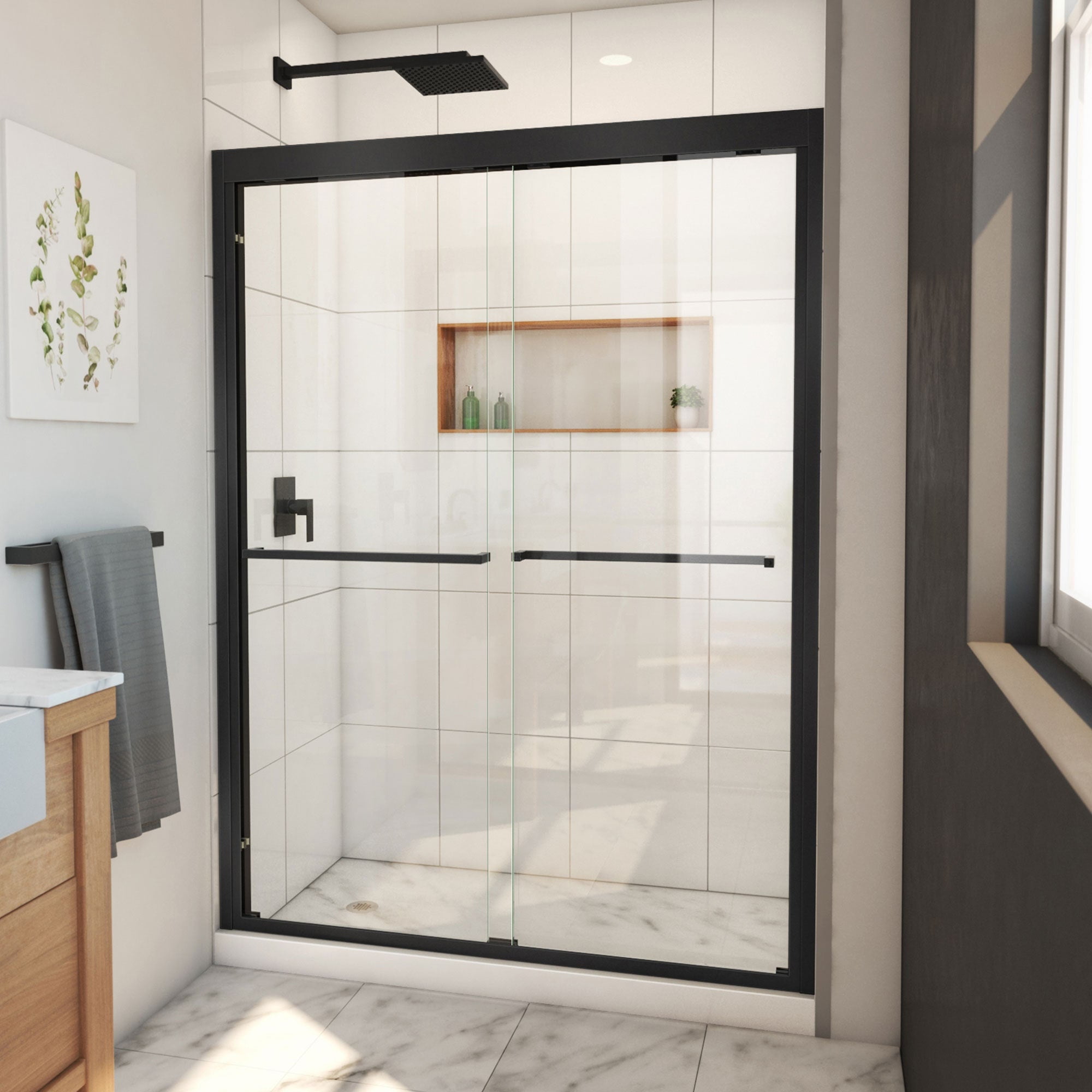 SHDR-1854720-09 50-54 x 72 in. DreamLine Duet Plus Semi-Frameless Bypass Sliding Shower Door in Satin Black