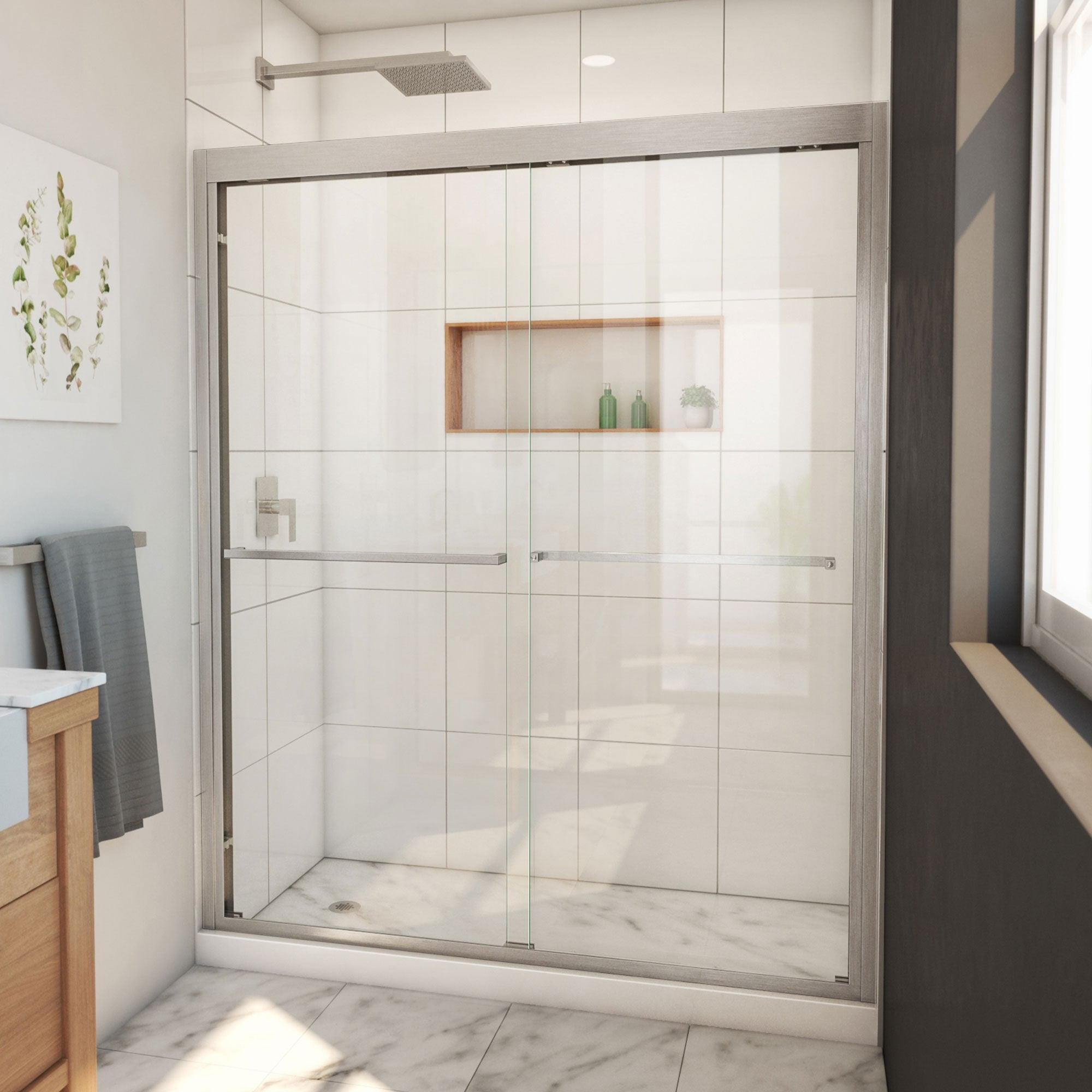 SHDR-1860720-04 56-60 x 72 in. DreamLine Duet Plus Semi-Frameless Bypass Sliding Shower Door in Brushed Nickel