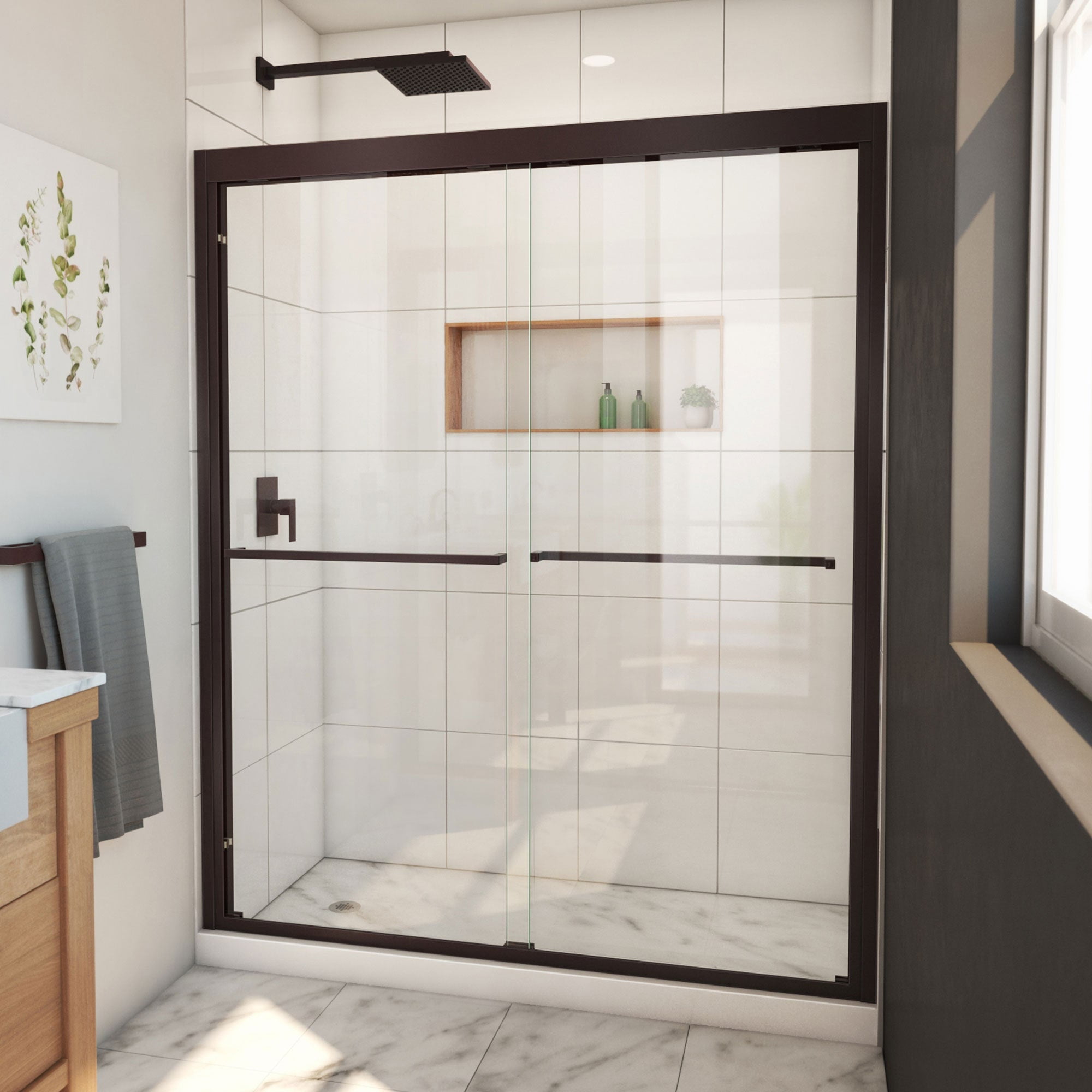 SHDR-1860720-06 56-60 x 72 in. DreamLine Duet Plus Semi-Frameless Bypass Sliding Shower Door in Oil Rubbed Bronze