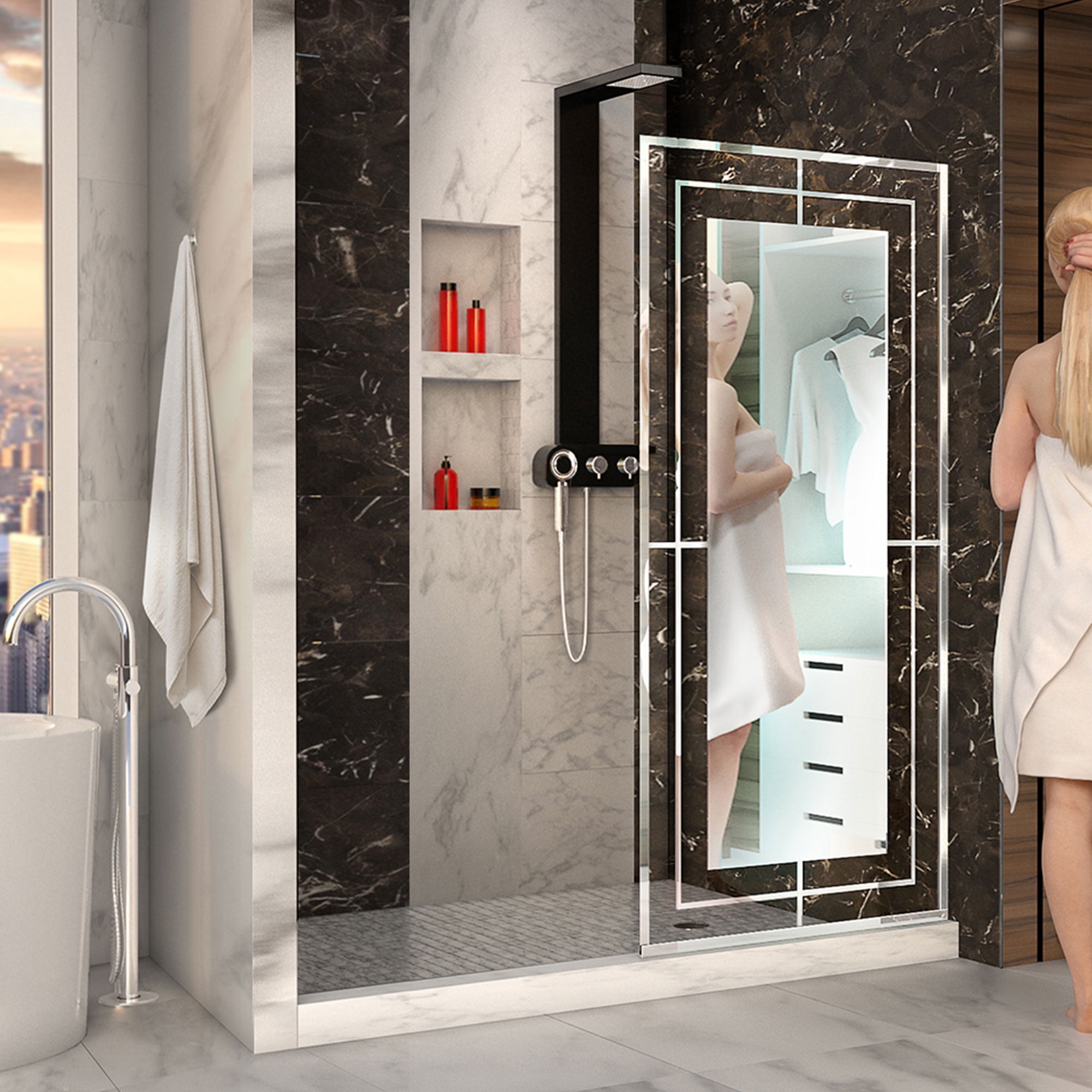 D3234721M12-08 34 x 72 in. DreamLine Linea Mira Single Panel Frameless Shower Screen in Polished Stainless Steel