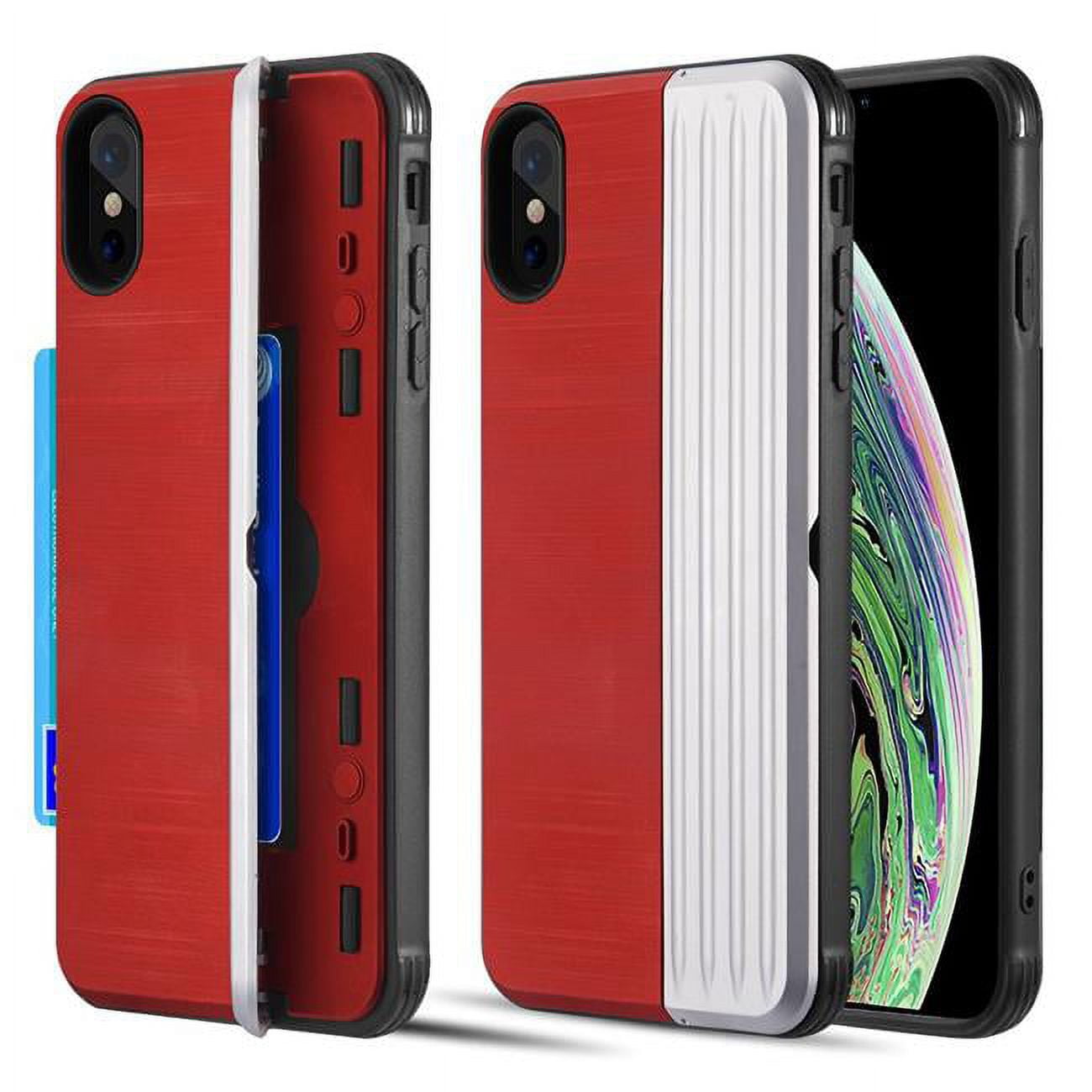TCAIPXS-KARD-RDSL The Kard Dual Hybrid Case with Card Slot & Magnetic Closure for iPhone XS & X - Red & Silver -  Dream Wireless