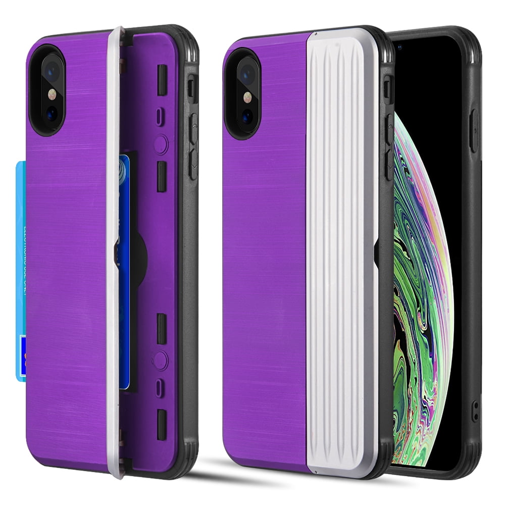 TCAIPXS-KARD-PPSL The Kard Dual Hybrid Case with Card Slot & Magnetic Closure for iPhone XS & X - Purple & Silver -  Dream Wireless