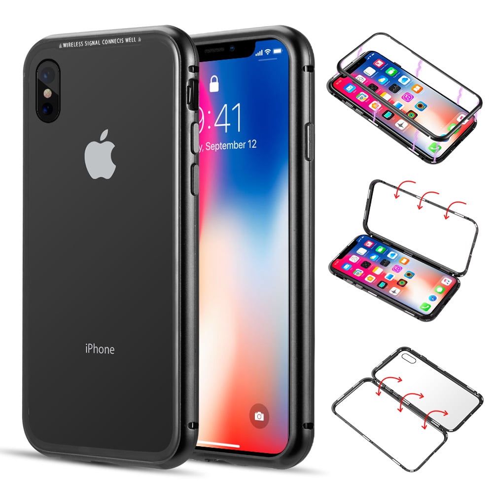 Picture of Dream Wireless ALIPXSM-SNAP-BK Aluminum Magnetic Instant Snap Case with Tempered Glass Back Plate for iPhone XS Max - Black