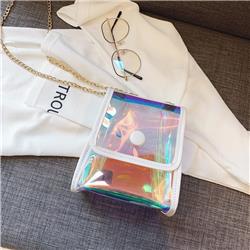 UNIVERSAL FASHIONABLY CHIC HOLOGRAPHIC IRIDESCENT CLEAR MINI PURSE BAG WITH CROSSBODY GOLD-TONE CHAIN