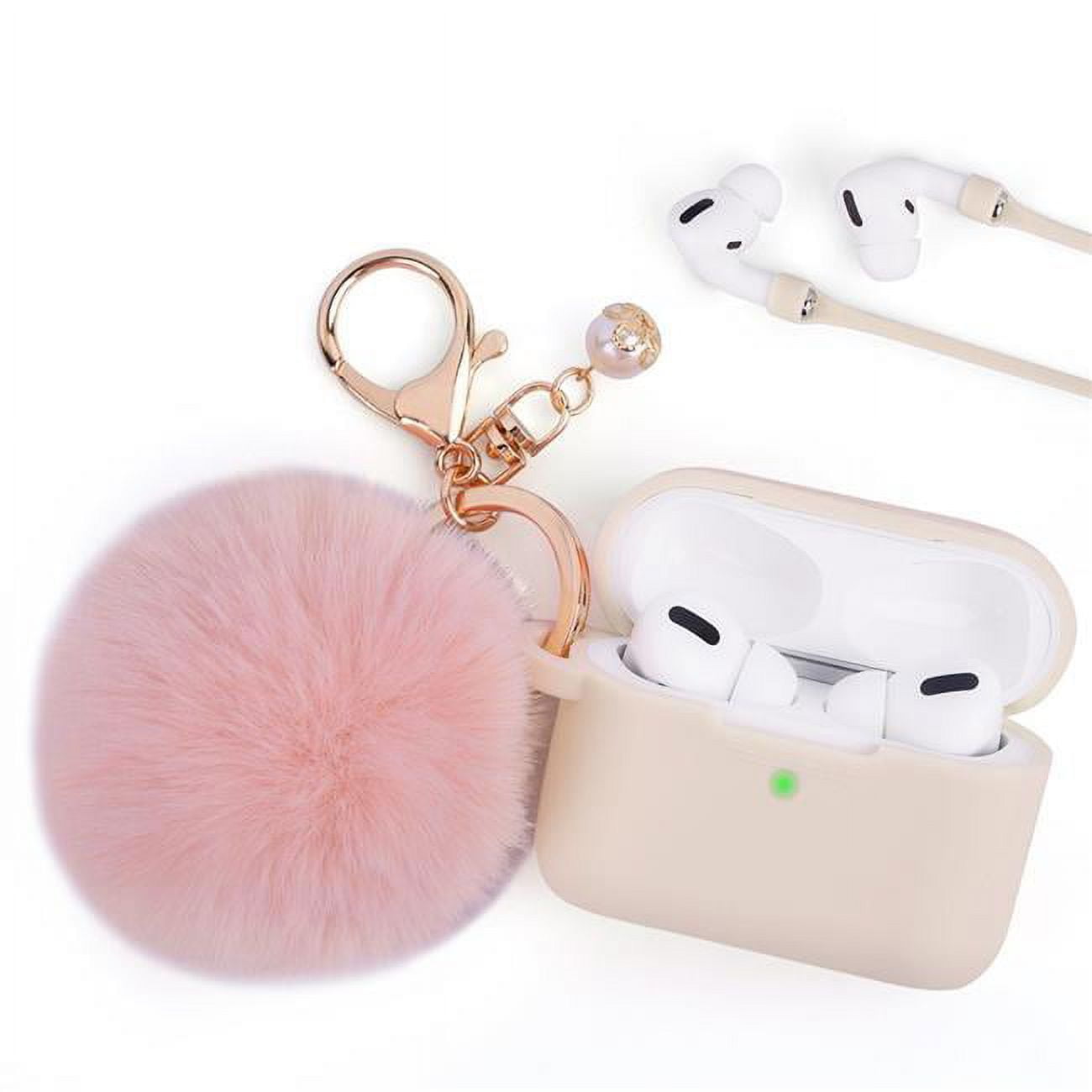 CAAPR-FURB-SD Furbulous Collection 3 in 1 Thick Silicone TPU Case with Fur Ball Ornament Key Chain & Strap for Airpods Pro - Sand -  Iphone
