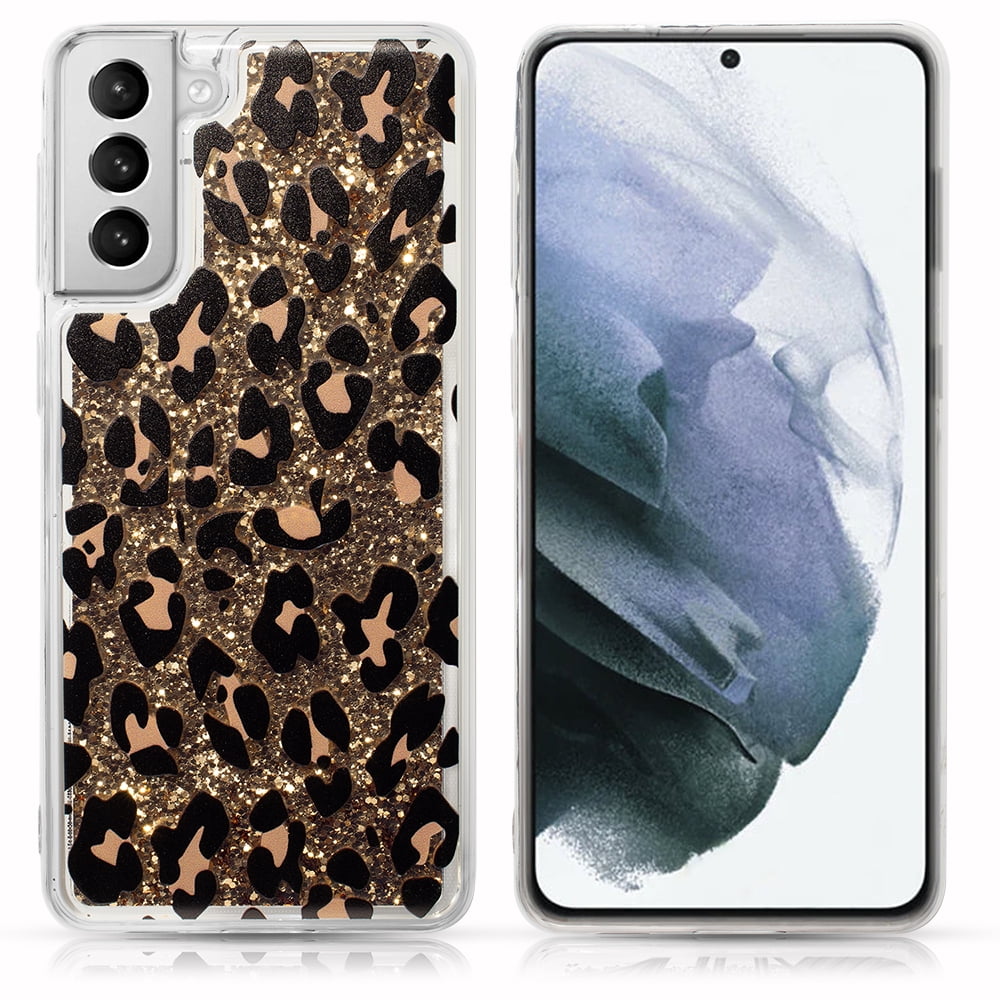 Picture of Dream Wireless CSSAMS21FE-WATF-LEO Waterfall Liquid Sparkling Flowing Sand TPU Case for Samsung Galaxy S21 FE&#44; Brown - Leopard