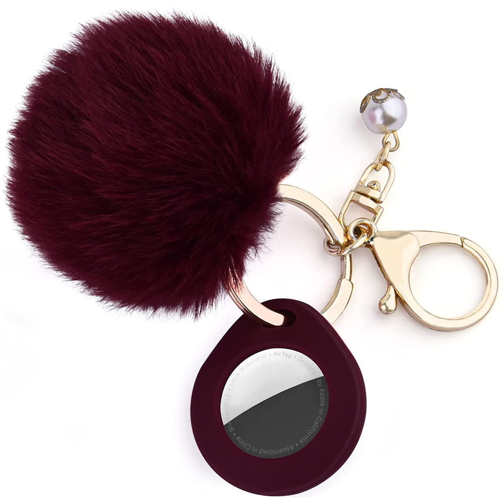 Picture of Dream Wireless ATAG-FURB-BU Furbulous Collection 3-in-1 Silicone TPU Case with Fur Ball Ornament Key Chain & Strap for Airtag&#44; Burgundy