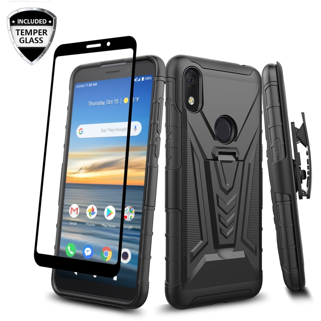 Picture of Dream Wireless HSC-ALCSM3-NOC-BK Alcatel Jitterbug Smart3 Case with Tempered Glass Screen Protector - Black