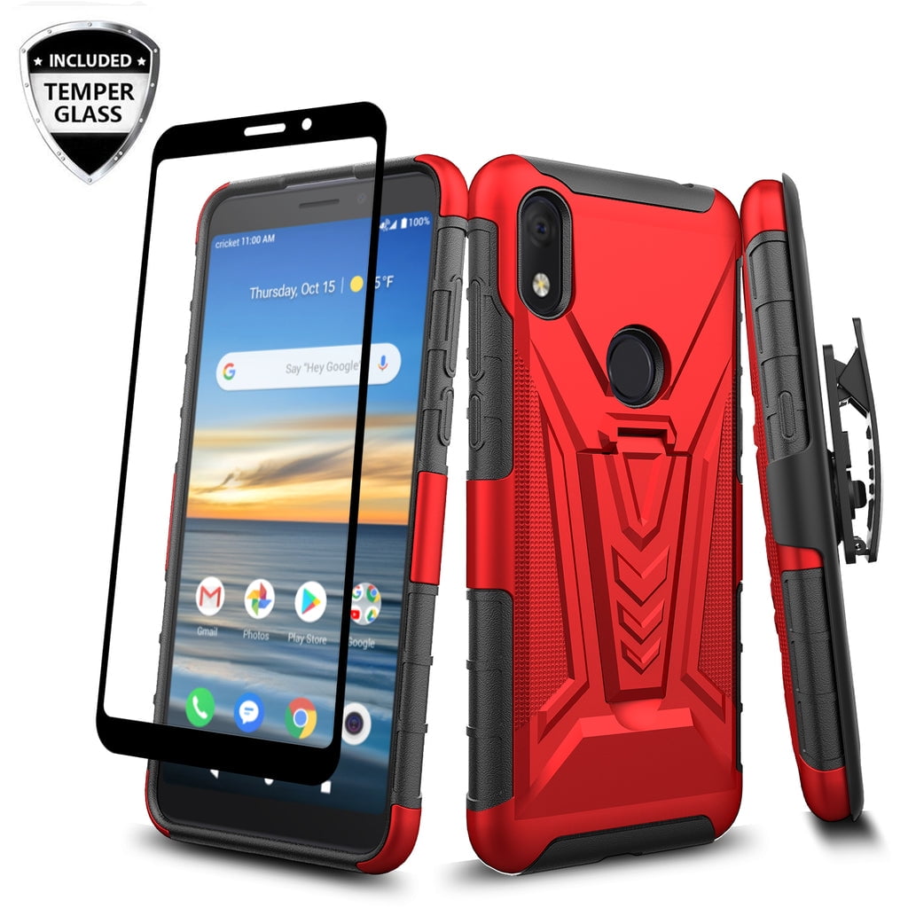 HSC-ALCSM3-NOC-RD Alcatel Jitterbug Smart3 Case Case with Tempered Glass Screen Protector - Red -  Dream Wireless