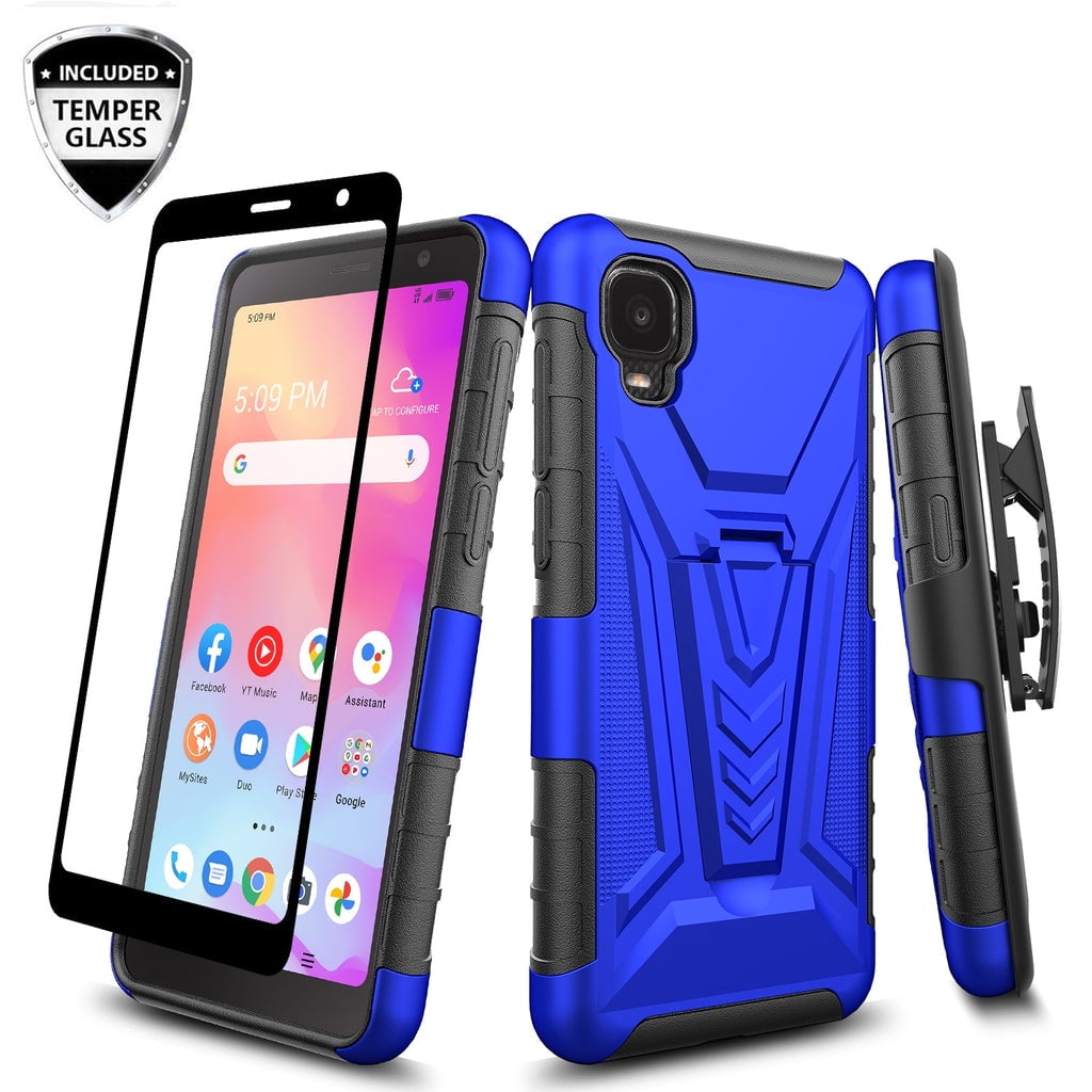 HSC-TCLIONZ-NOC-BL TCL Ion Z-A3-A30 Case with Tempered Glass Screen Protector - Blue -  Dream Wireless