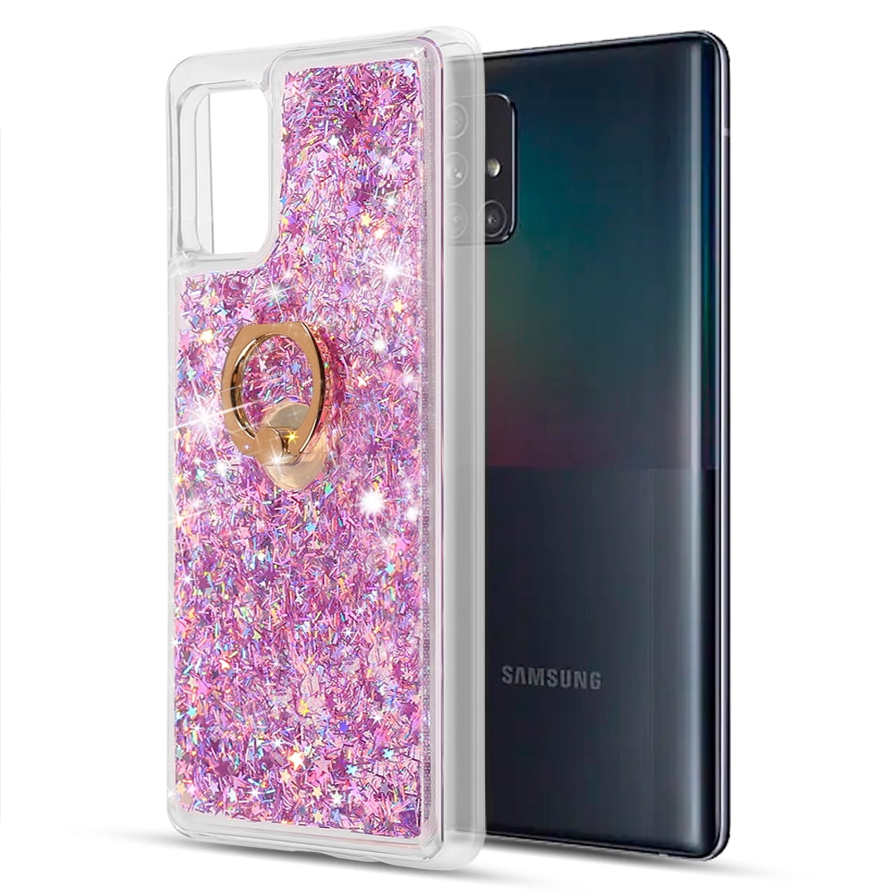 Picture of Dream Wireless CSSAMA225G-WFR-PKPP Waterfall Ring Liquid Sparkling Flowing Sand TPU Case for Samsung Galaxy A22 5G&#44; Celero 5G&#44; Pink & Purple