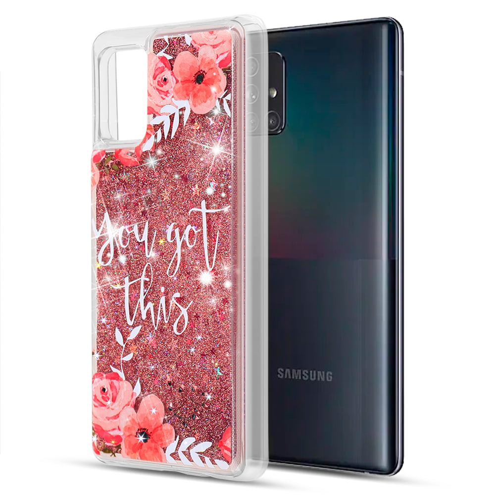 Picture of Dream Wireless CSSAMA225G-WATF-PFL Waterfall Liquid Sparkling Flowing Sand TPU Case for Samsung Galaxy A22 5G&#44; Celero 5G - Pink Flower