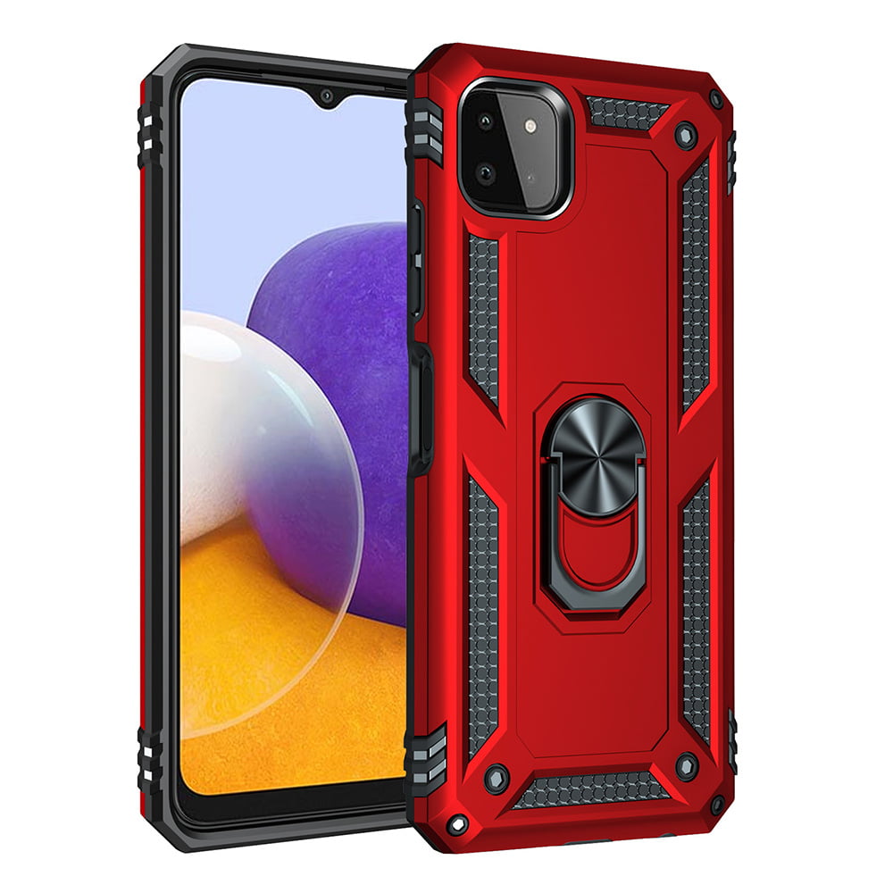 Picture of Dream Wireless TCASAMA225G-0036-RD Rubberized Hybrid Protective Case with Shock Absorption & Built-In Rotatable Ring Stand for Samsung Galaxy A22 5G & Celero 5G&#44; Red
