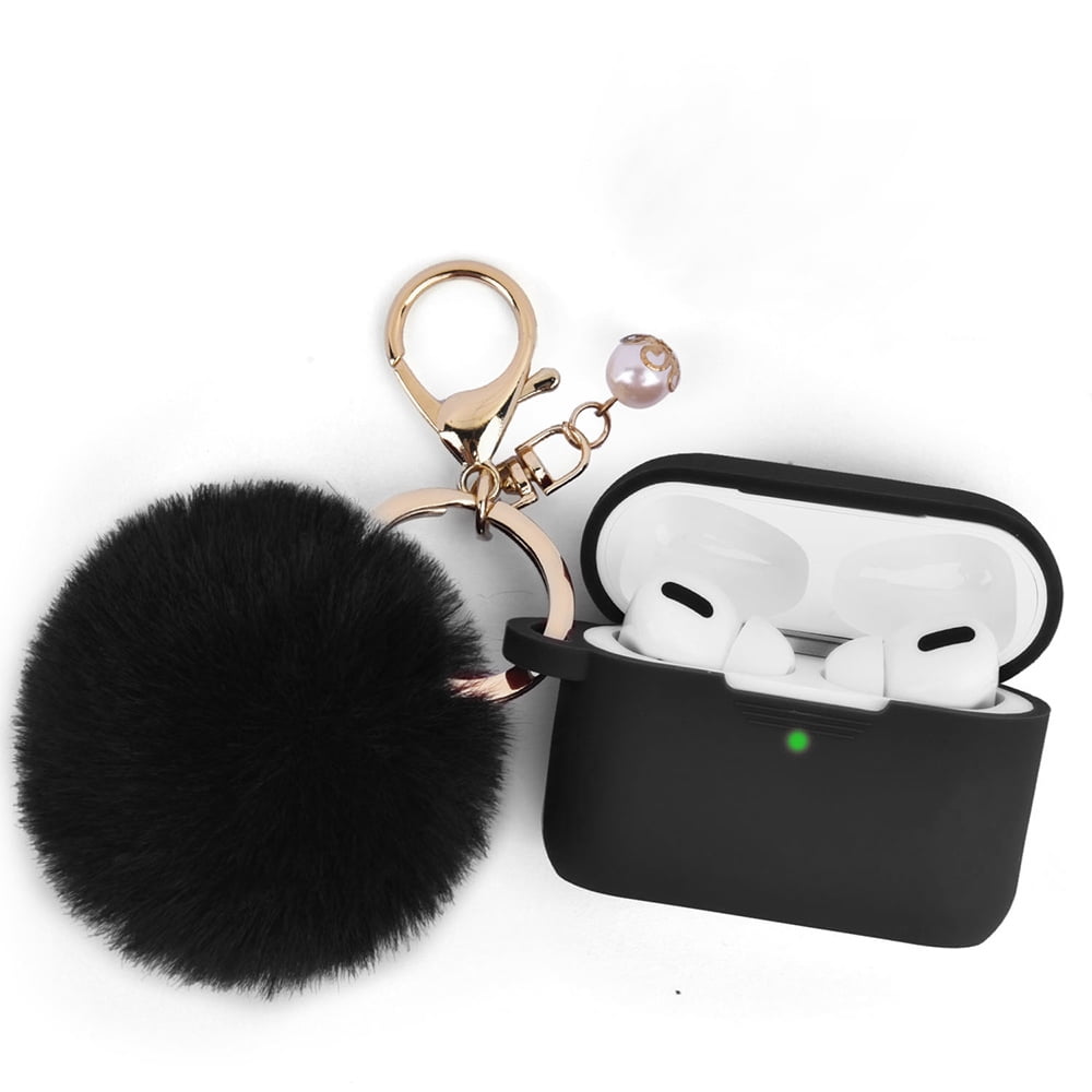 CAAPR2-FURB-BK Furbulous Collection 3-in-1 Thick Silicone TPU Case with Fur Ball Ornament Key Chain & Strap for Airpods Pro 2 2022 - Black -  Dream Wireless