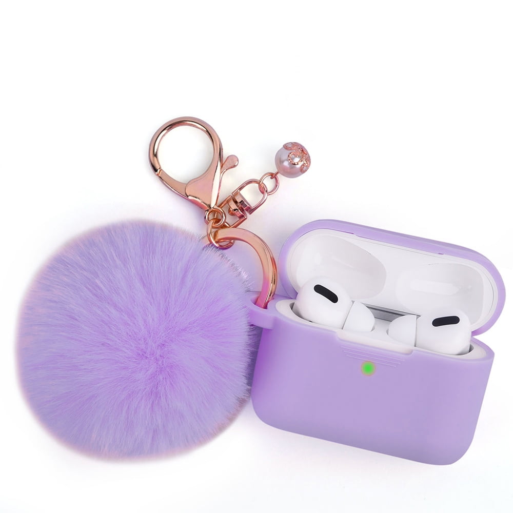 CAAPR2-FURB-LV Furbulous Collection 3-in-1 Thick Silicone TPU Case with Fur Ball Ornament Key Chain & Strap for Airpods Pro 2 2022 - Lavender -  Dream Wireless