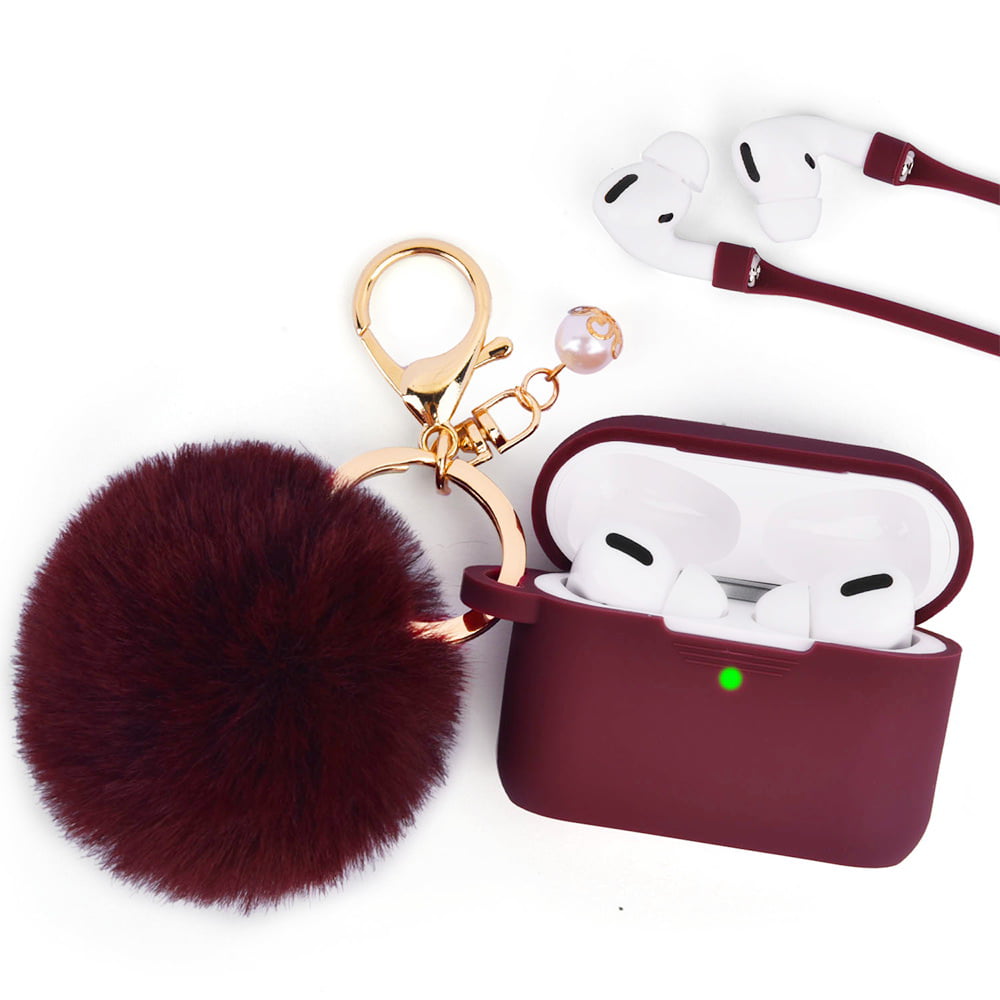 Picture of Dream Wireless CAAP3-FURB-BU Furbulous Collection 3-in-1 Thick Silicone TPU Case with Fur Ball Ornament Key Chain & Strap & for Airpods 3 - Burgundy