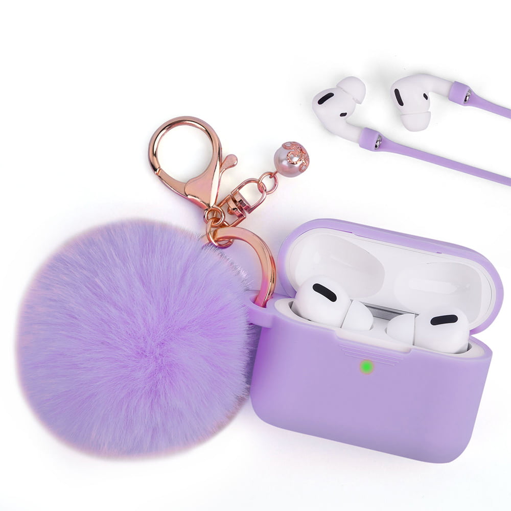 Picture of Dream Wireless CAAP3-FURB-LV Furbulous Collection 3-in-1 Thick Silicone TPU Case with Fur Ball Ornament Key Chain & Strap & for Airpods 3 - Lavender