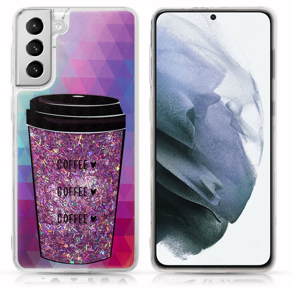 Picture of Dream Wireless CSSAMS22-WATF-CFC Waterfall Liquid Sparkling Flowing Sand TPU Case for Samsung Galaxy S22 - Coffee&#44; Purple