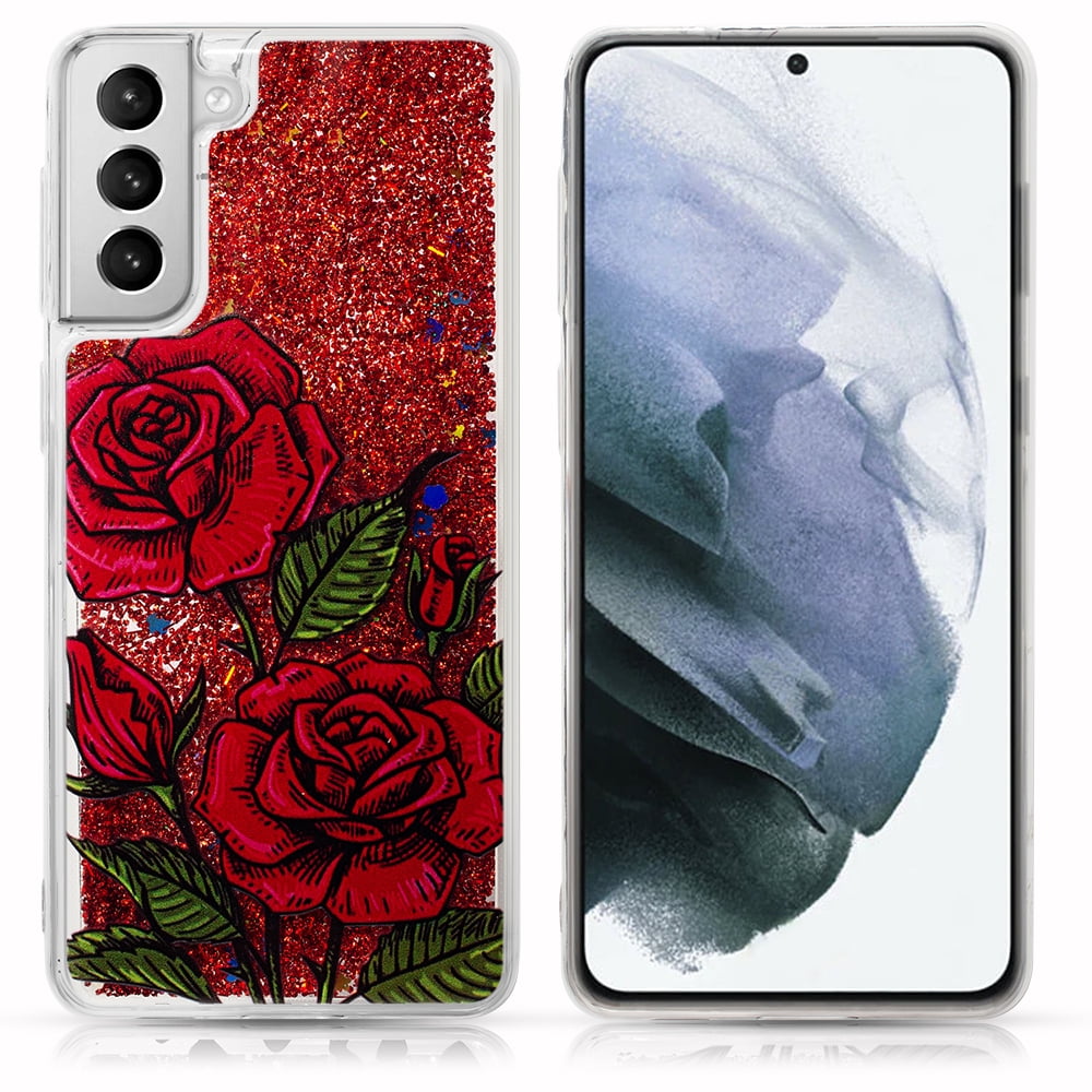 Picture of Dream Wireless CSSAMS22-WATF-RRO Waterfall Liquid Sparkling Flowing Sand TPU Case for Samsung Galaxy S22&#44; Red Roses