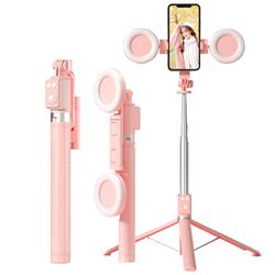 Picture of Dream Wireless HOCU-99-PK No. 99 Universal Aluminum Double Large LED Light Camera Tripod Selfie Stick with Wireless Bluetooth Remote Control & 5.8 ft. Extension - Pink