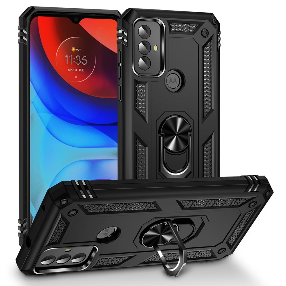 Picture of Dream Wireless TCAMOTGP23-0036-BK Rubberized Hybrid Protective Case with Shock Absorption & Built-In Rotatable Ring Stand for Moto G Play 2023 - Black