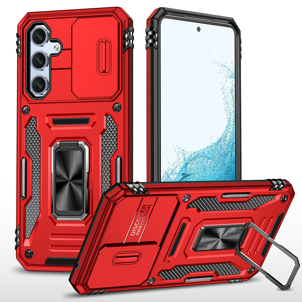 Picture of Dream Wireless TCASAMA545G-0046-RD Triumph Rubberized Hybrid Camera Protective Case with Slide-On & Off Camera Protection Cover & Rotatable Ring Stand for Samsung Galaxy A54 5G - Red