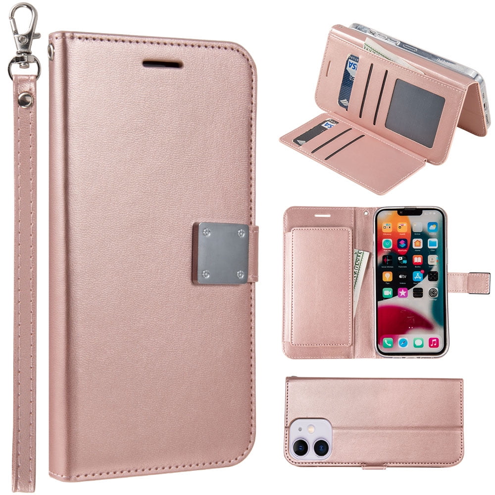 LPFIPXR2-DSX-RG Designx Series Leather Wallet Phone Case with 6 Card Slots, Cash Slot & Lanyard for iPhone 11 - Rose Gold -  Dream Wireless