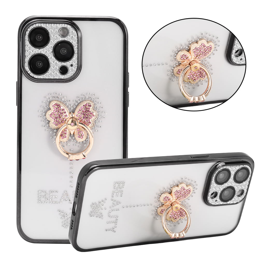 Picture of Dream Wireless FTCIP1367-0060-BK 6.7 in. Brilliant Ring Collection with Bling Raised Full Camera Protection & Butterfly Ring Stand for iPhone 13 Pro Max - Black